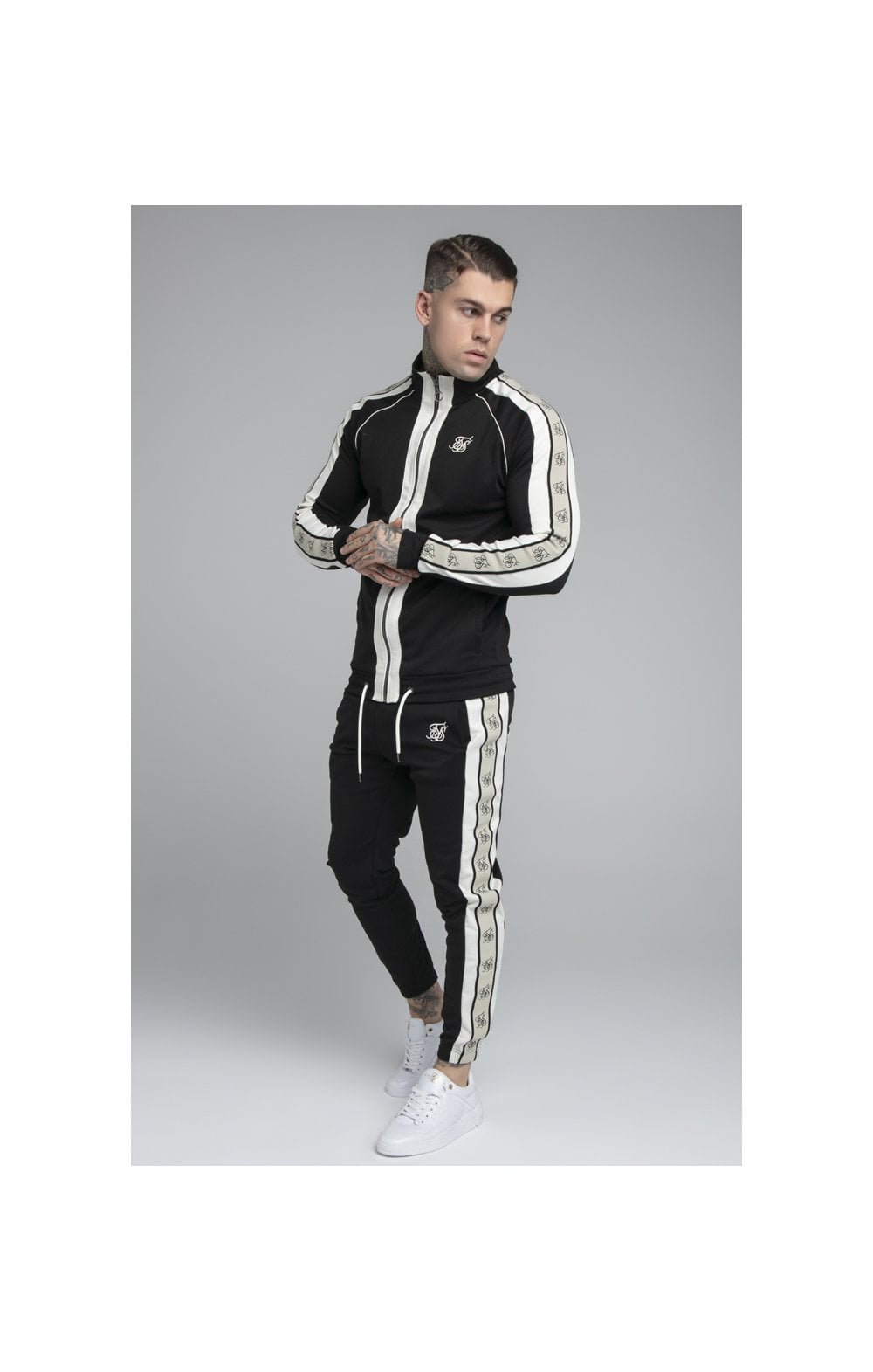 SikSilk Premium Tape Track Pant - Jet Black & Off White (5)