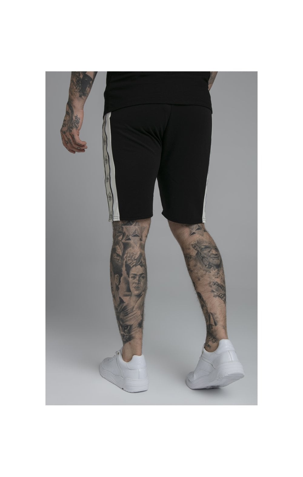 SikSilk Premium Tape Pleated Shorts - Jet Black & Off White (2)