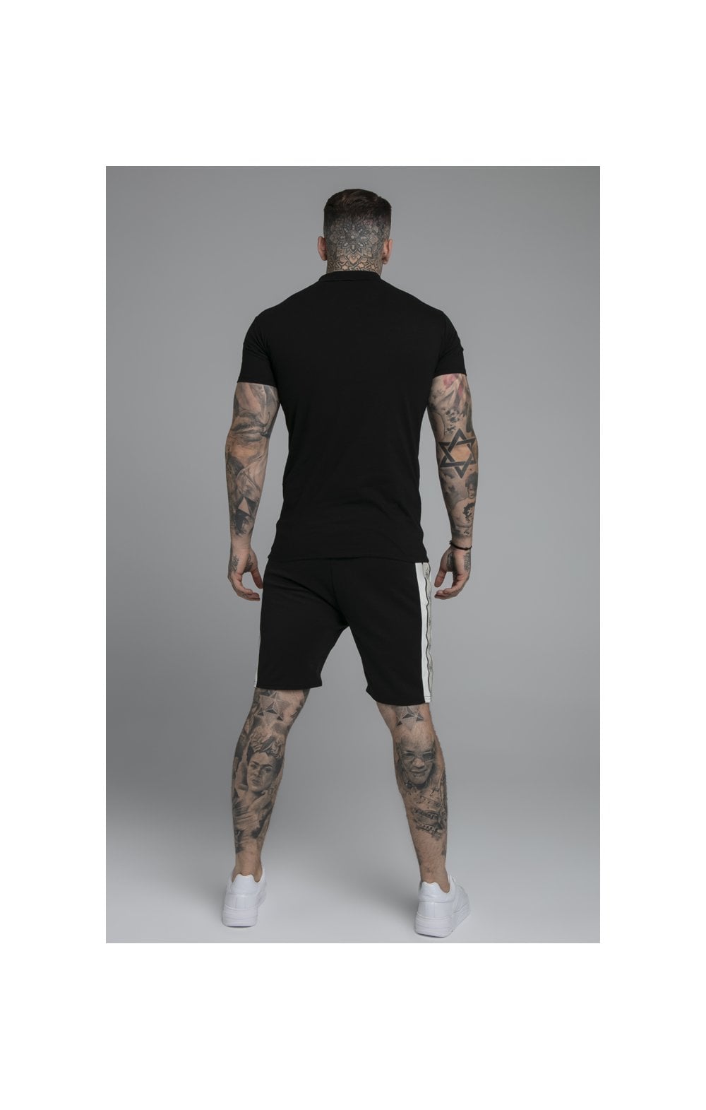 SikSilk Premium Tape Pleated Shorts - Jet Black & Off White (6)