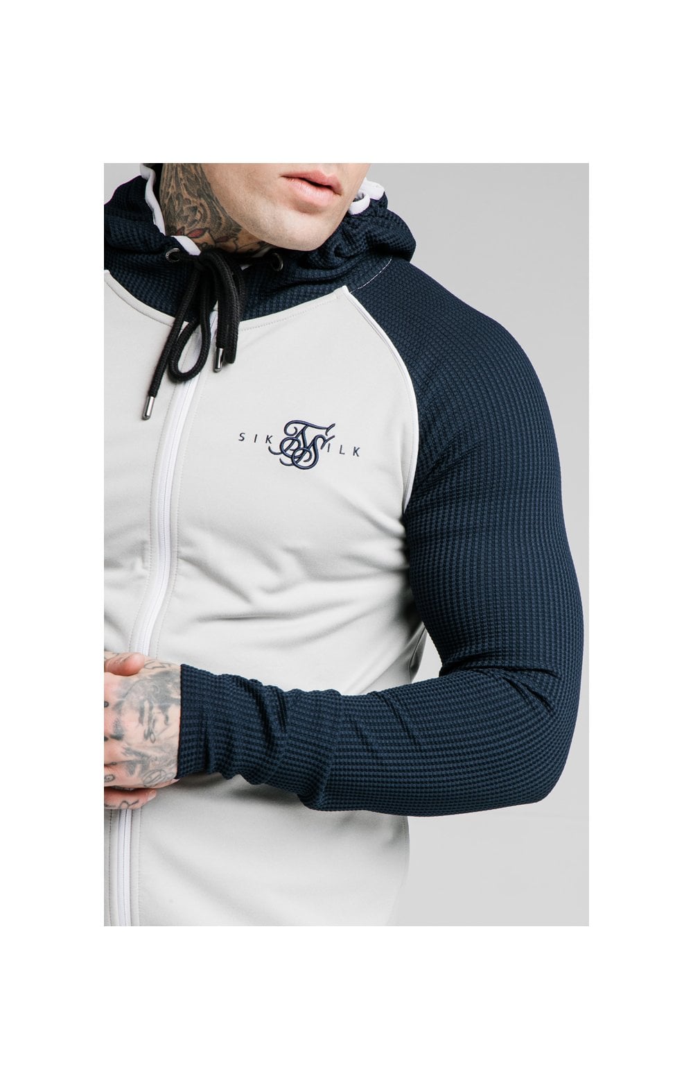 SikSilk Surface Zip Through Hoodie - Navy & Grey (1)