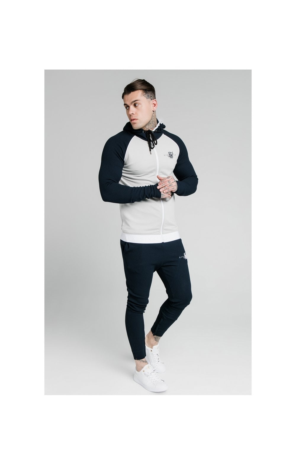 SikSilk Surface Zip Through Hoodie - Navy & Grey (2)