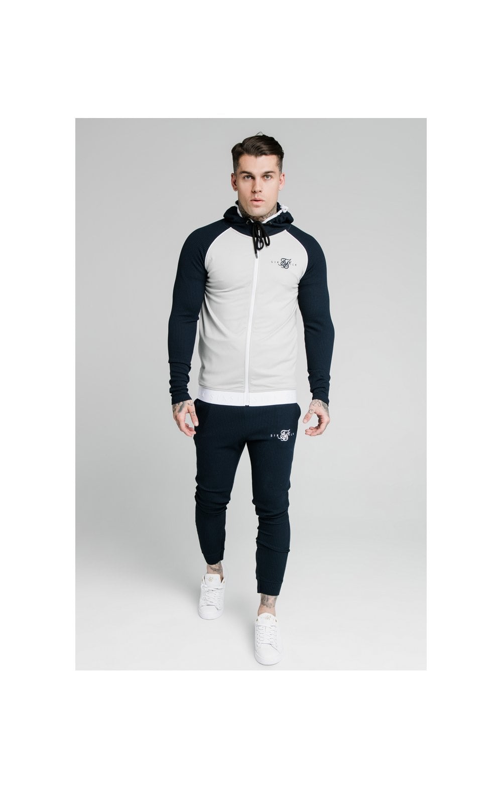 SikSilk Surface Zip Through Hoodie - Navy & Grey (5)