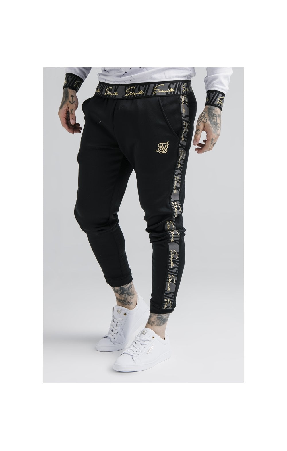 SikSilk Fitted Cuffed Jogger - Black & Grey
