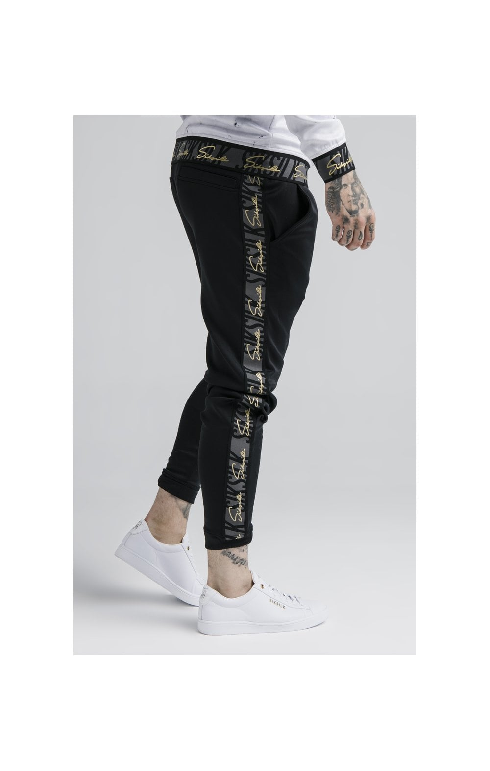 SikSilk Fitted Cuffed Jogger - Black & Grey (1)