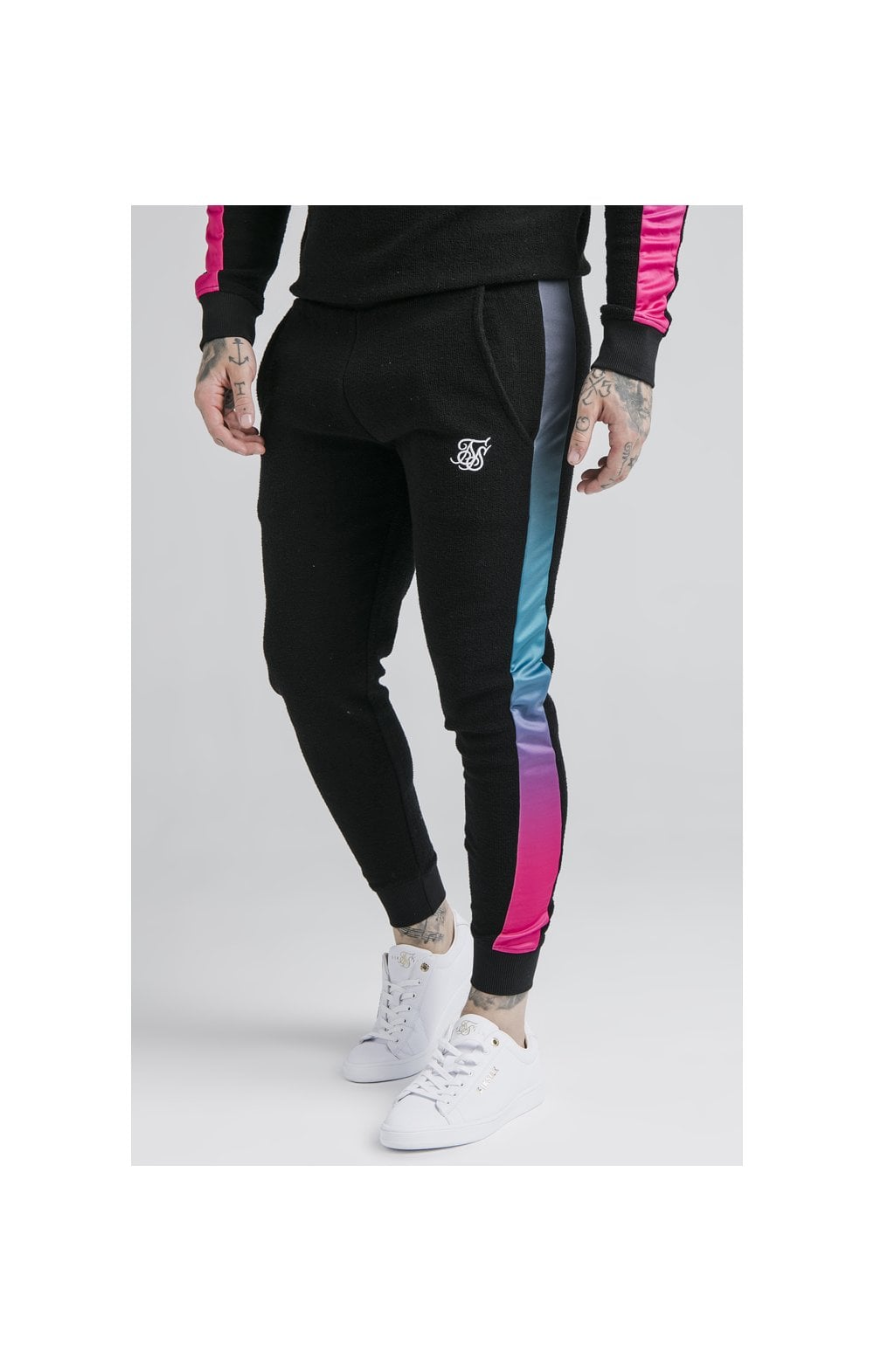 SikSilk Loop Back Fade Joggers - Black & Tri Neon