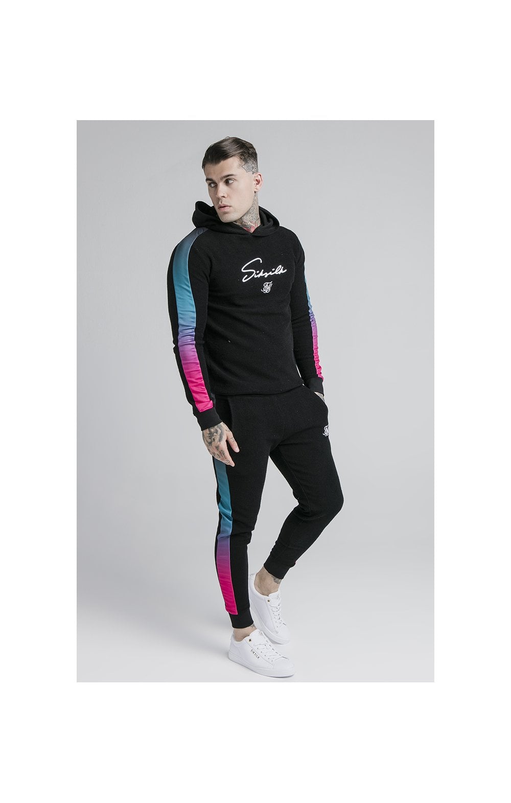 SikSilk Loop Back Fade Joggers - Black & Tri Neon (5)