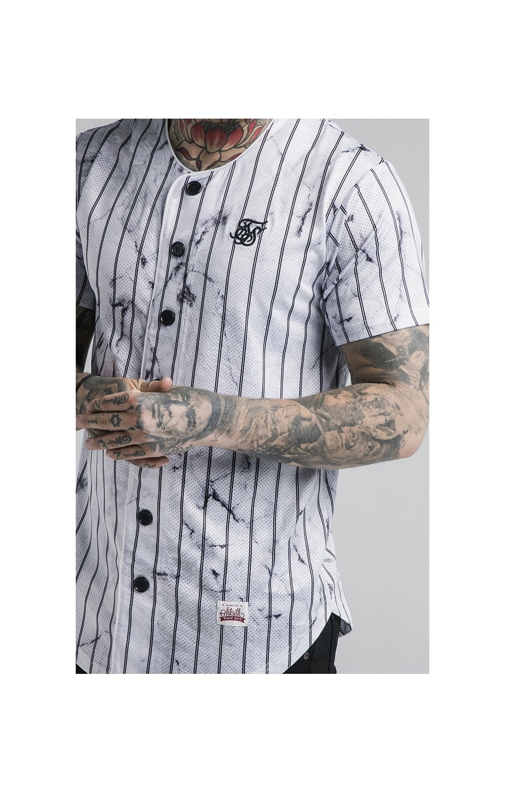 SikSilk Marble Stripe Baseball Jersey - Grey & White (1)