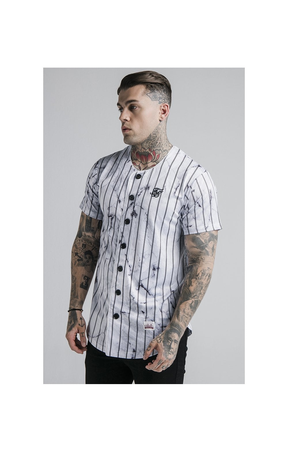 Load image into Gallery viewer, SikSilk Marble Stripe Baseball Jersey - Grey &amp; White