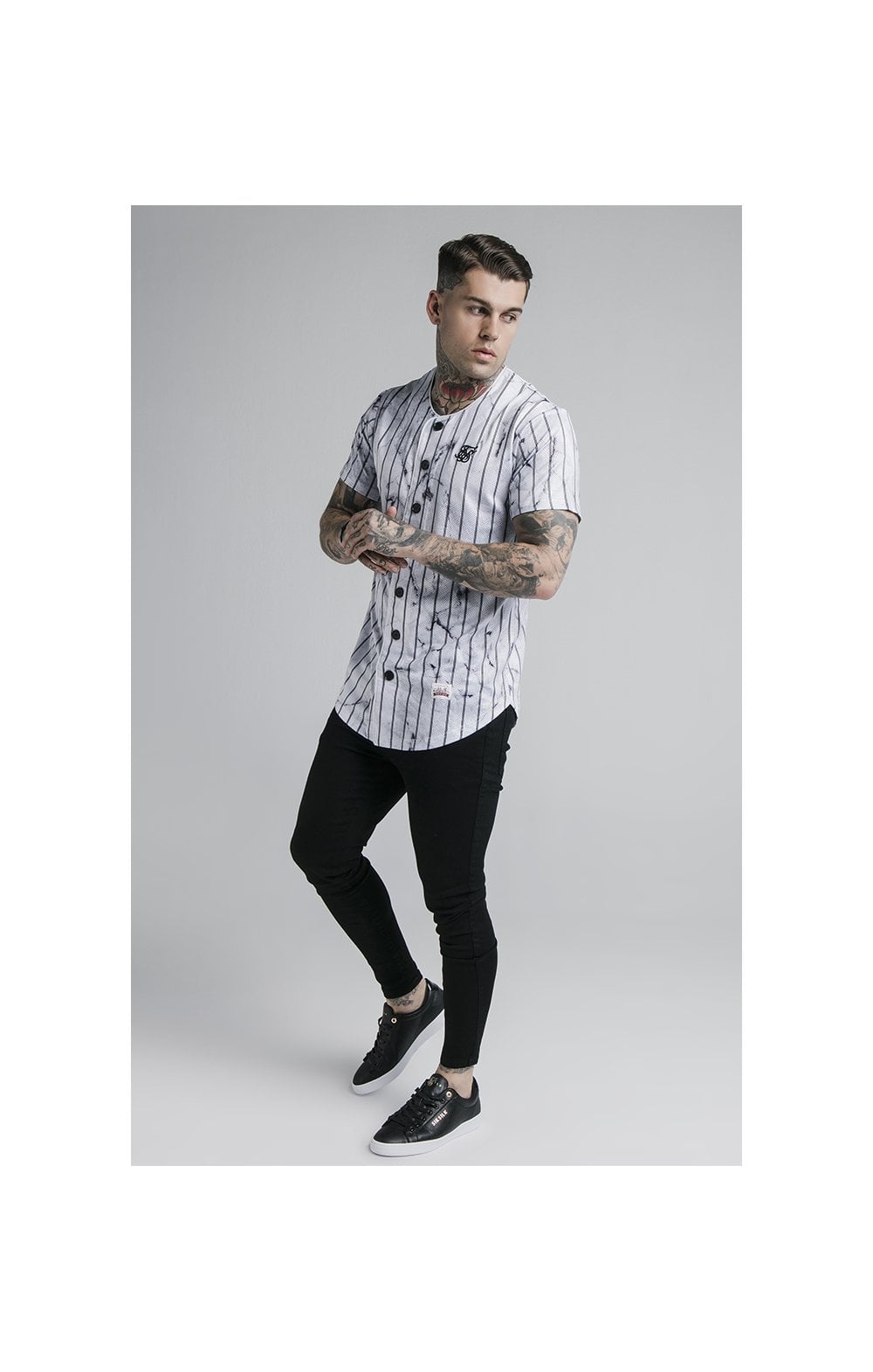 Load image into Gallery viewer, SikSilk Marble Stripe Baseball Jersey - Grey &amp; White (2)