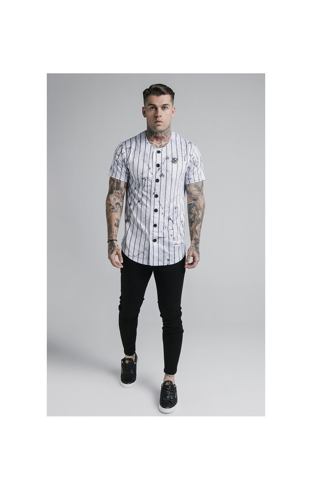 Load image into Gallery viewer, SikSilk Marble Stripe Baseball Jersey - Grey &amp; White (3)