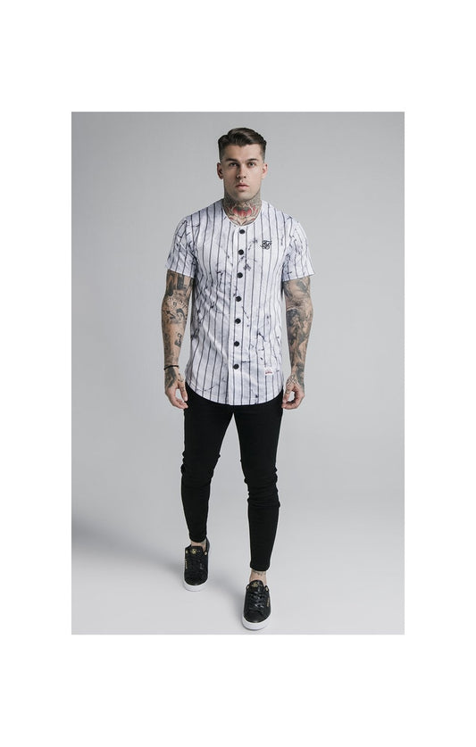 SikSilk Marble Stripe Baseball Jersey - Grey & White