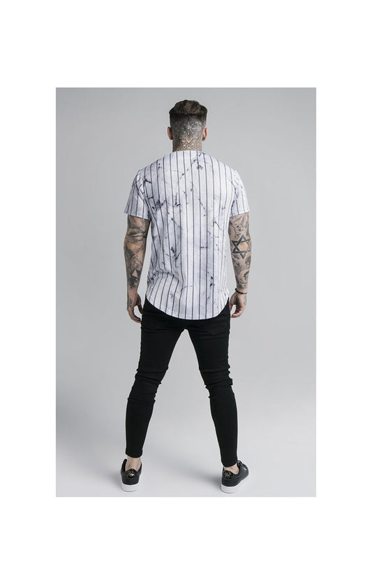 SikSilk Marble Stripe Baseball Jersey - Grey & White
