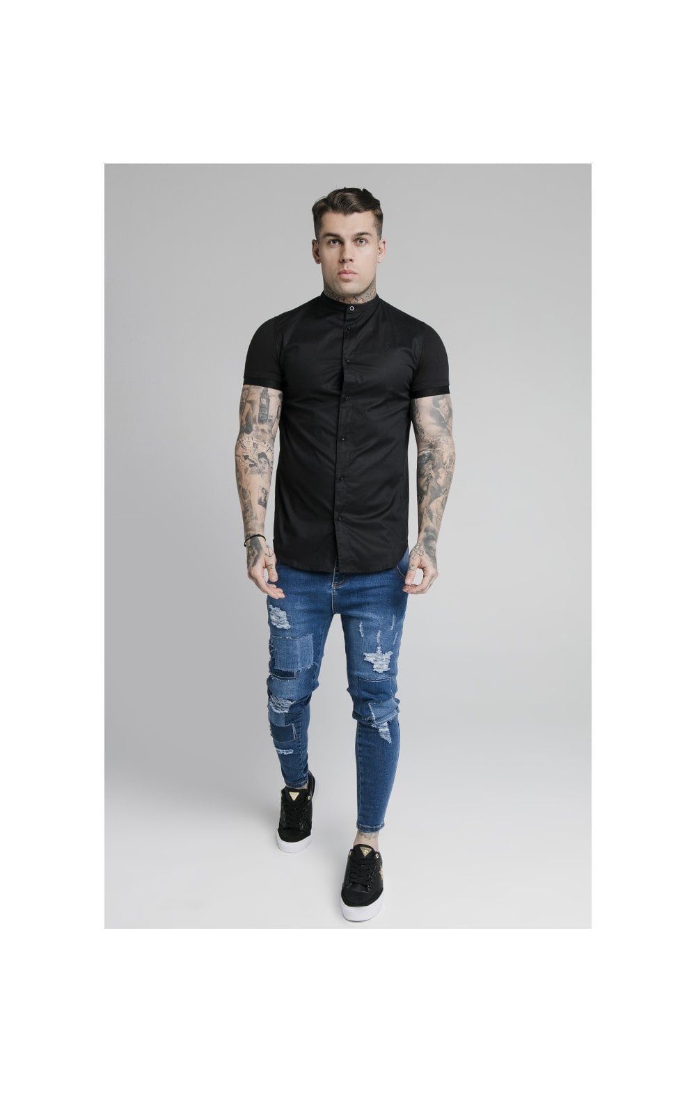SikSilk S/S Fade Grandad Shirt - Black & Neon Fade (3)