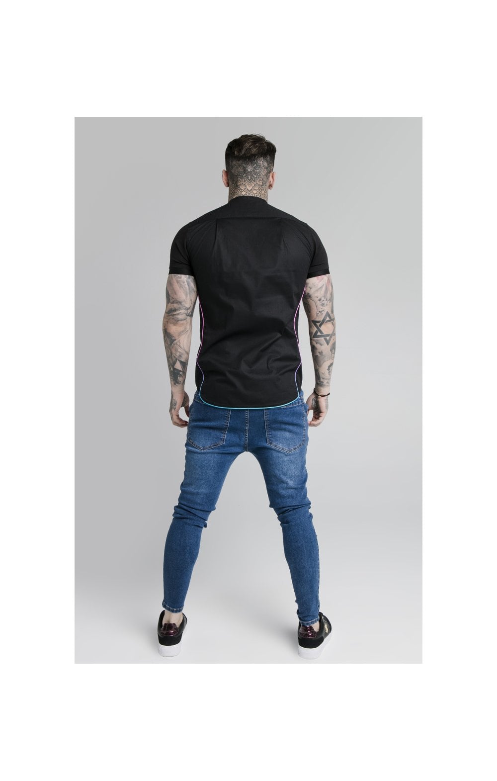 SikSilk S/S Fade Grandad Shirt - Black & Neon Fade (5)
