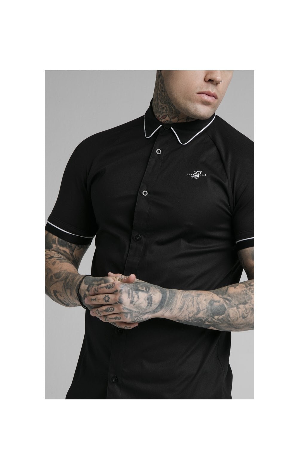 SikSilk S/S Inset Cuff Shirt - Black (1)