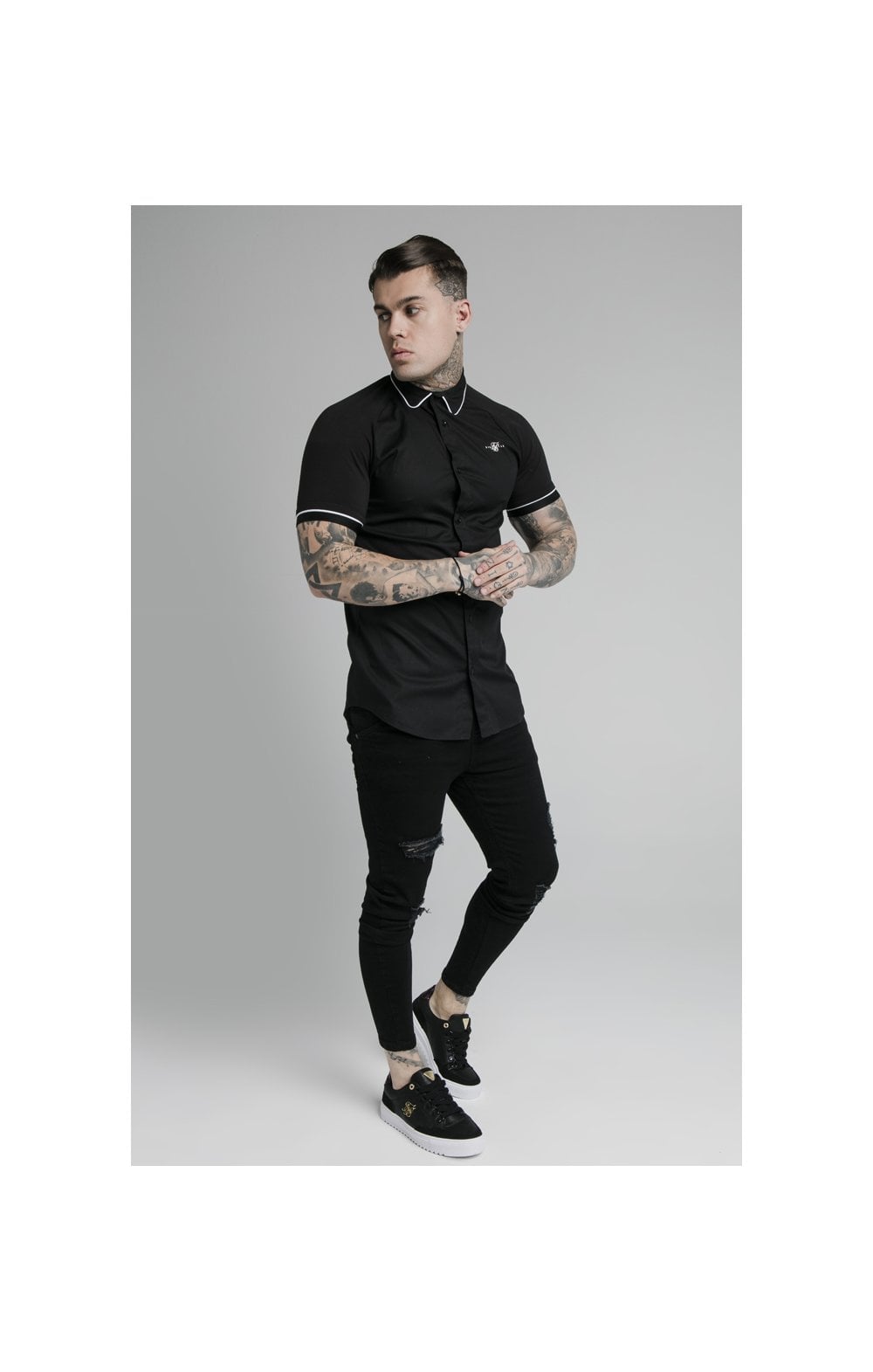 SikSilk S/S Inset Cuff Shirt - Black (2)