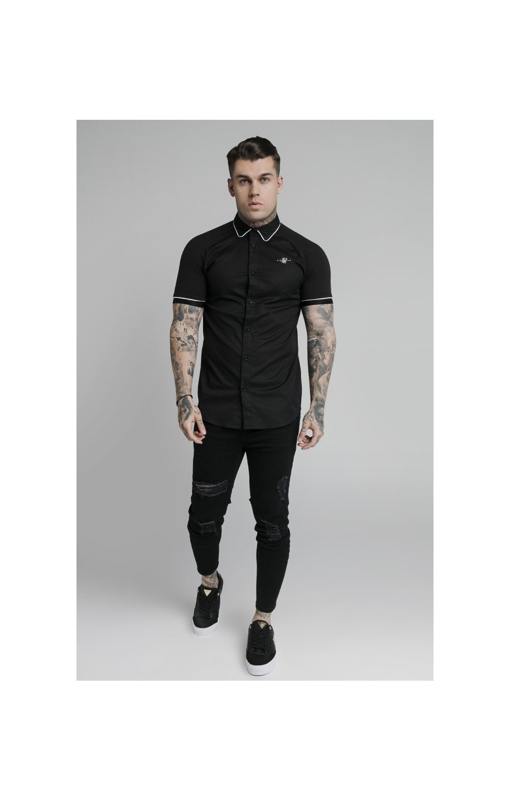 SikSilk S/S Inset Cuff Shirt - Black (3)