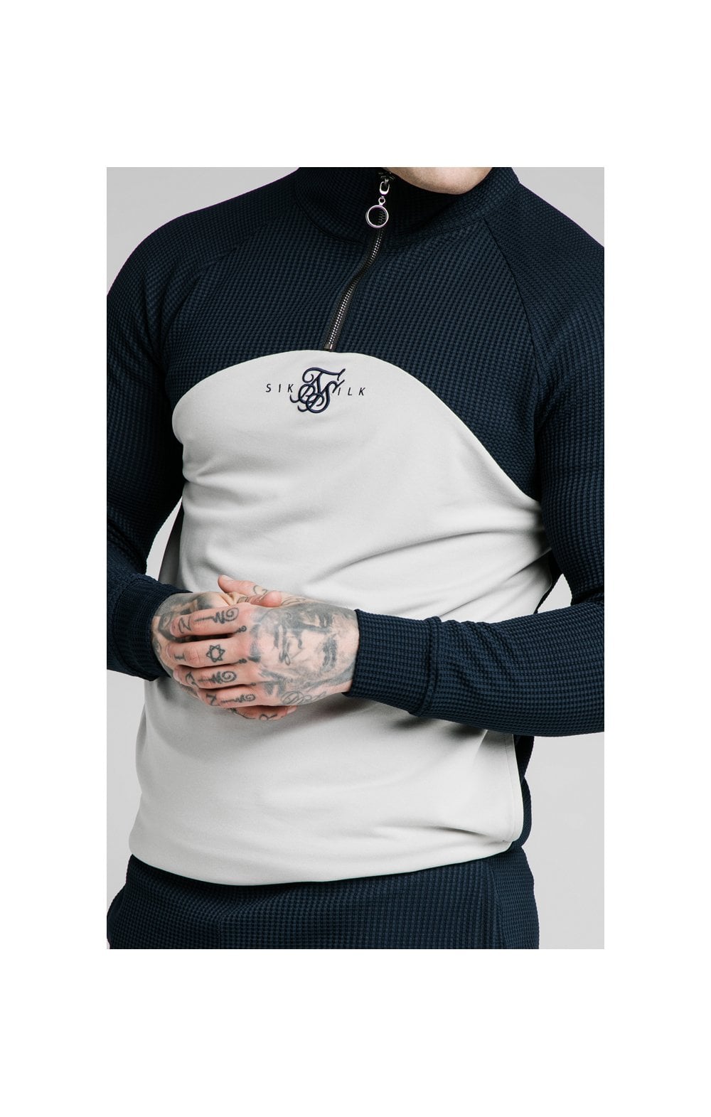 Load image into Gallery viewer, SikSilk Surface Quarter Zip Funnel Neck Hoodie - Navy &amp; Grey (1)
