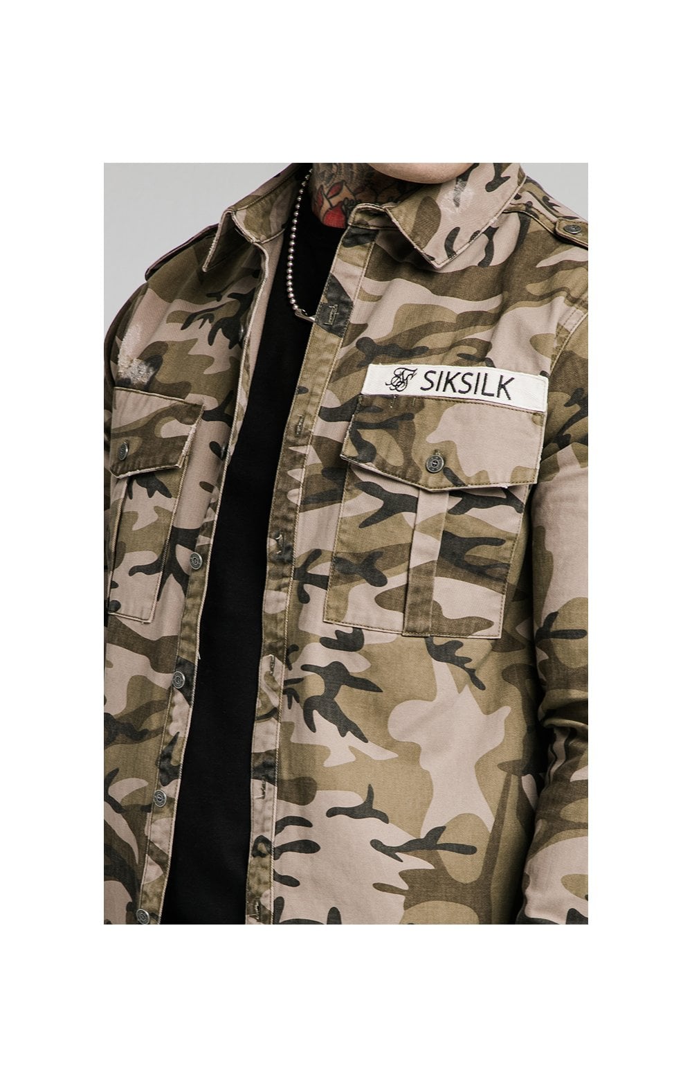 SikSilk L/S Utility Denim Shirt Jacket - Camo (2)