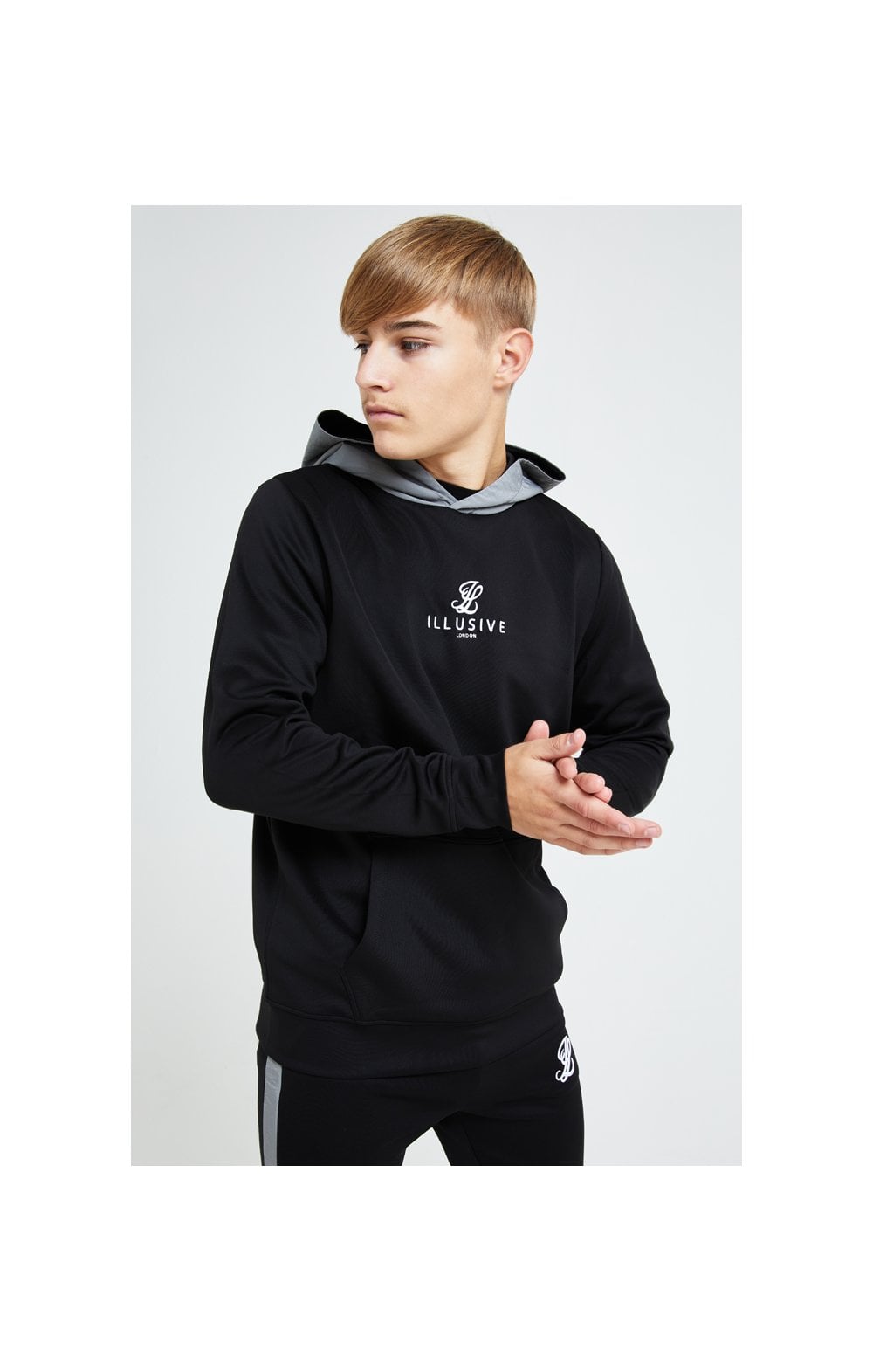 Illusive London Hybrid Overhead Hoodie - Black & Grey (2)