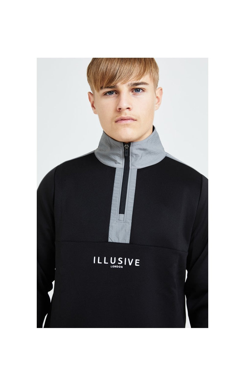 Illusive London Hybrid Quarter Zip Through Hoodie - Black & Grey