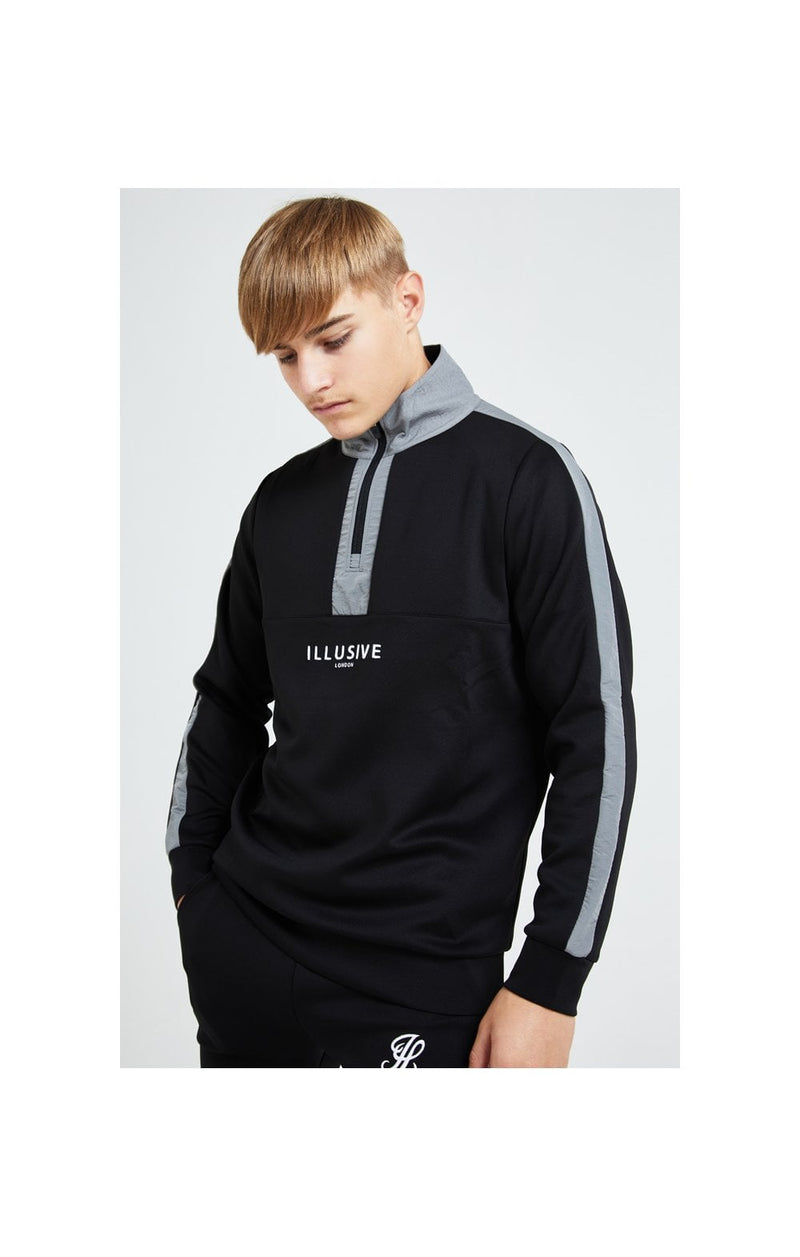 Illusive London Hybrid Quarter Zip Through Hoodie - Black & Grey (1)