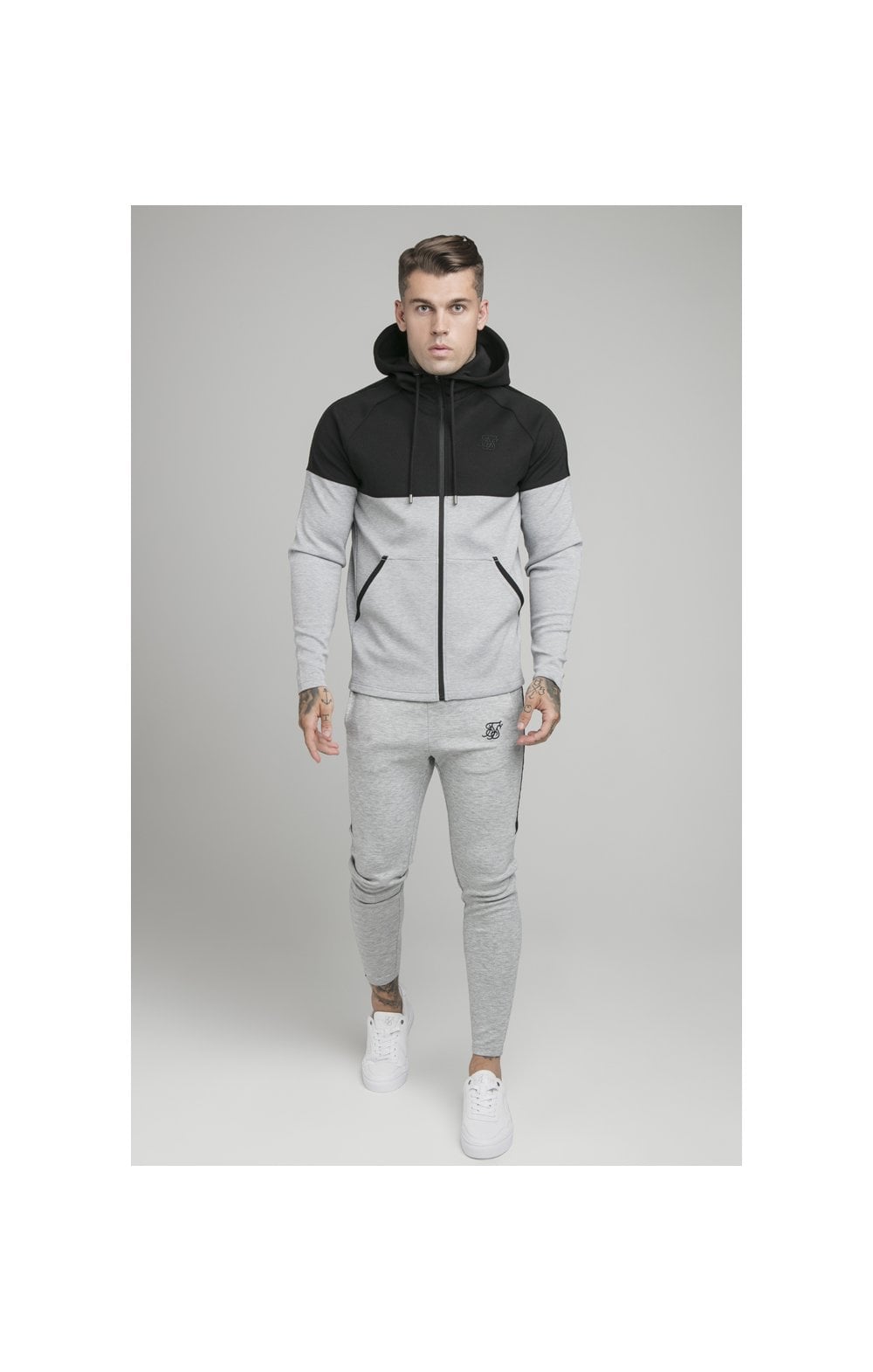 Black Motion Tape Zip Through Hoodie And Jogger Set (1)