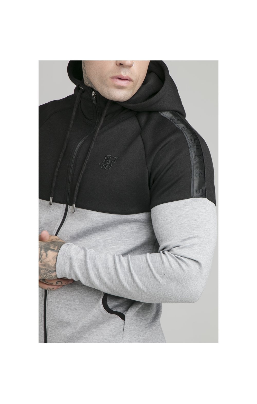 Black Motion Tape Zip Through Hoodie And Jogger Set (2)