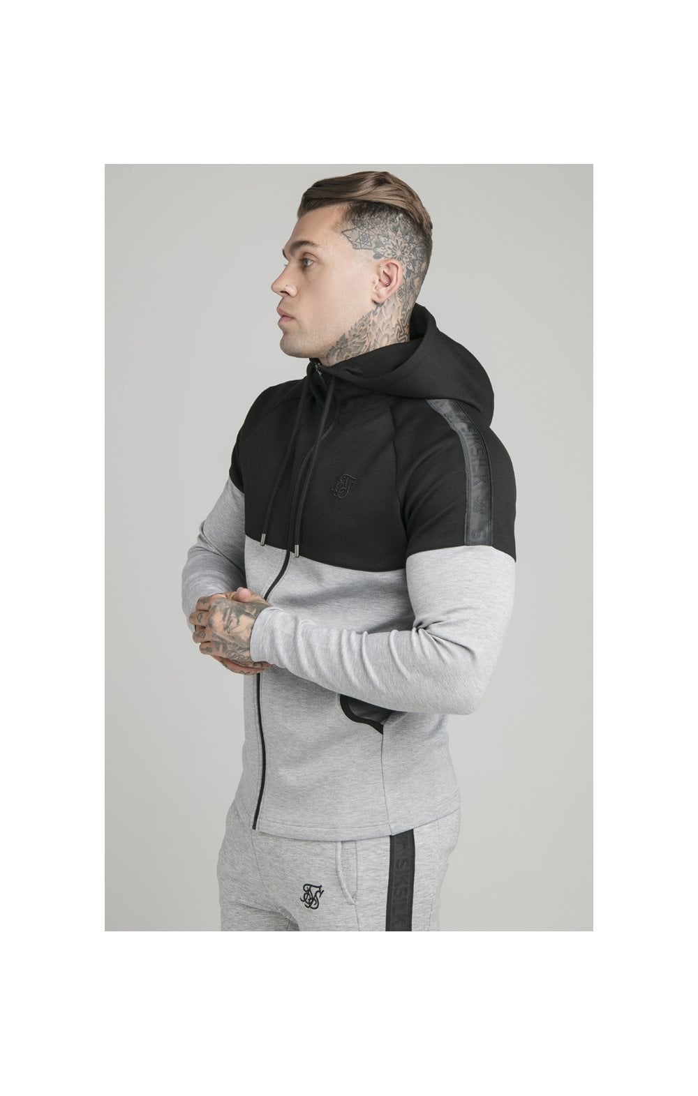 Black Motion Tape Zip Through Hoodie And Jogger Set (3)