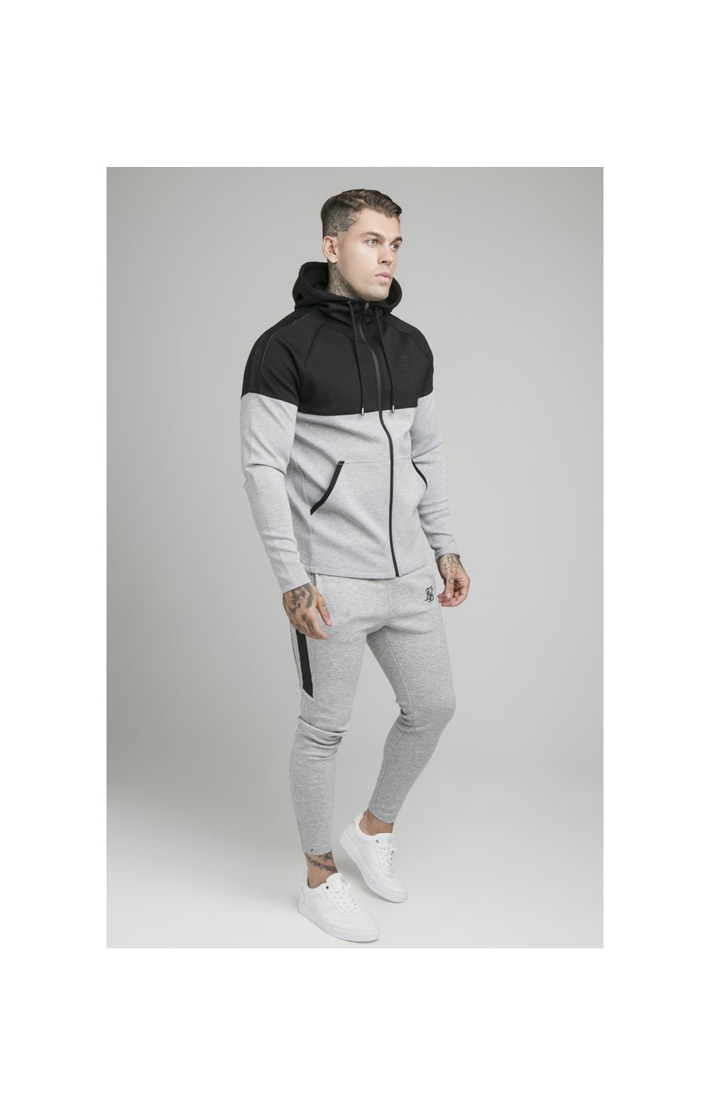 Black Motion Tape Zip Through Hoodie And Jogger Set (4)