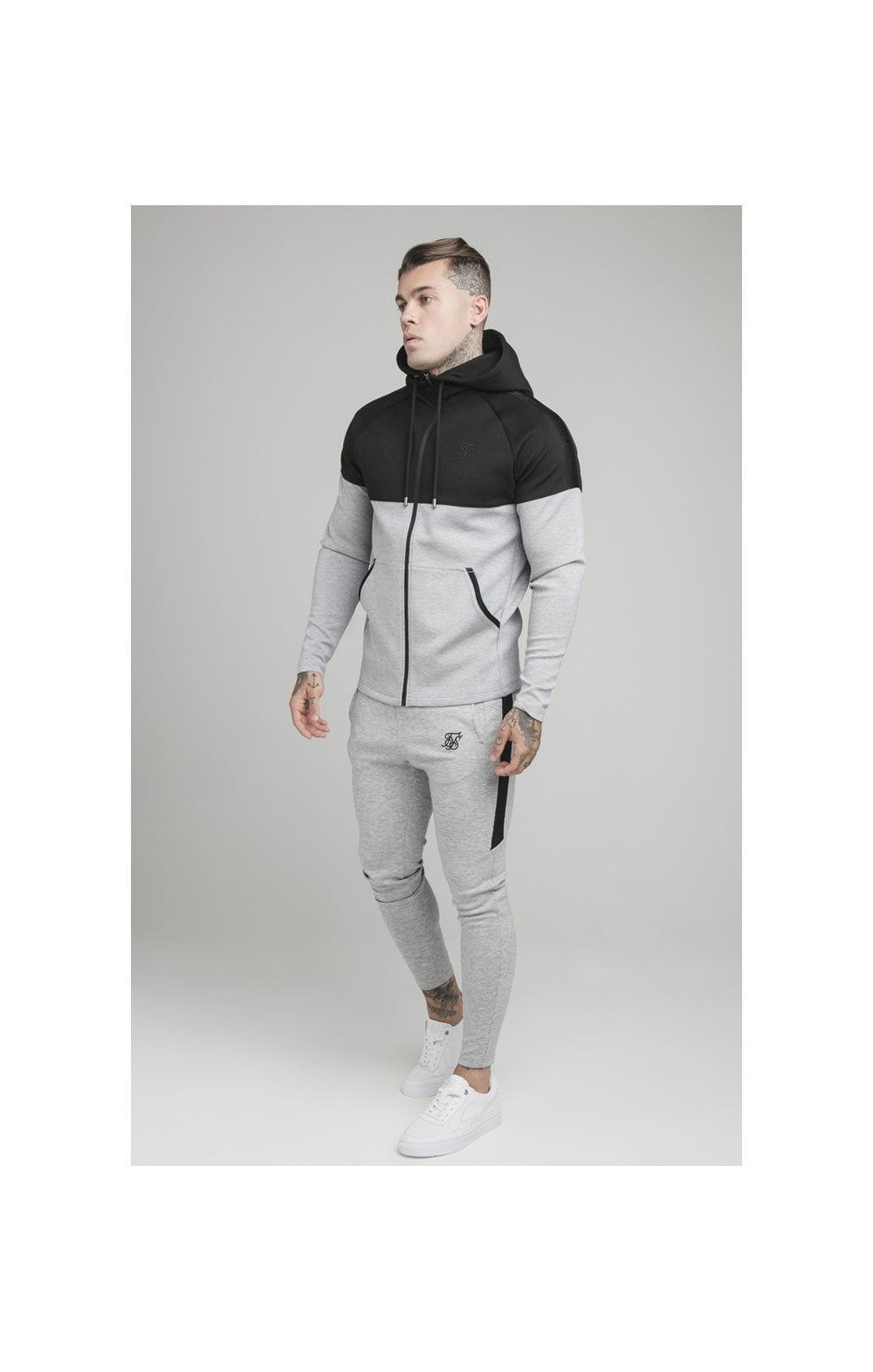 Black Motion Tape Zip Through Hoodie And Jogger Set (7)