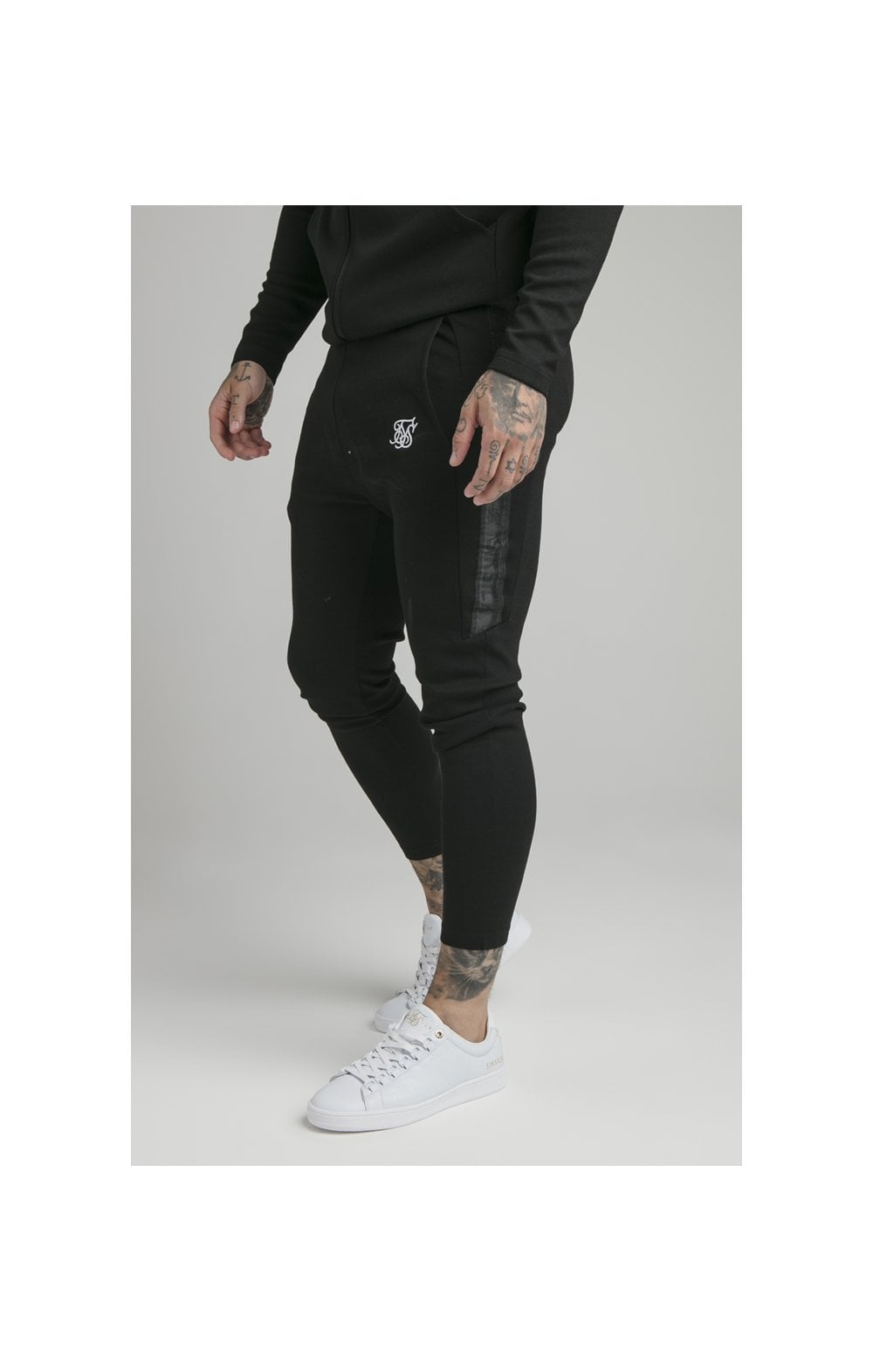 Load image into Gallery viewer, Black Motion Tape Zip Through Hoodie And Jogger Set (2)
