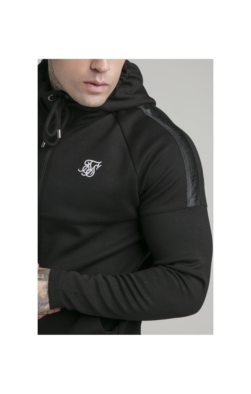 Load image into Gallery viewer, Black Motion Tape Zip Through Hoodie And Jogger Set (3)