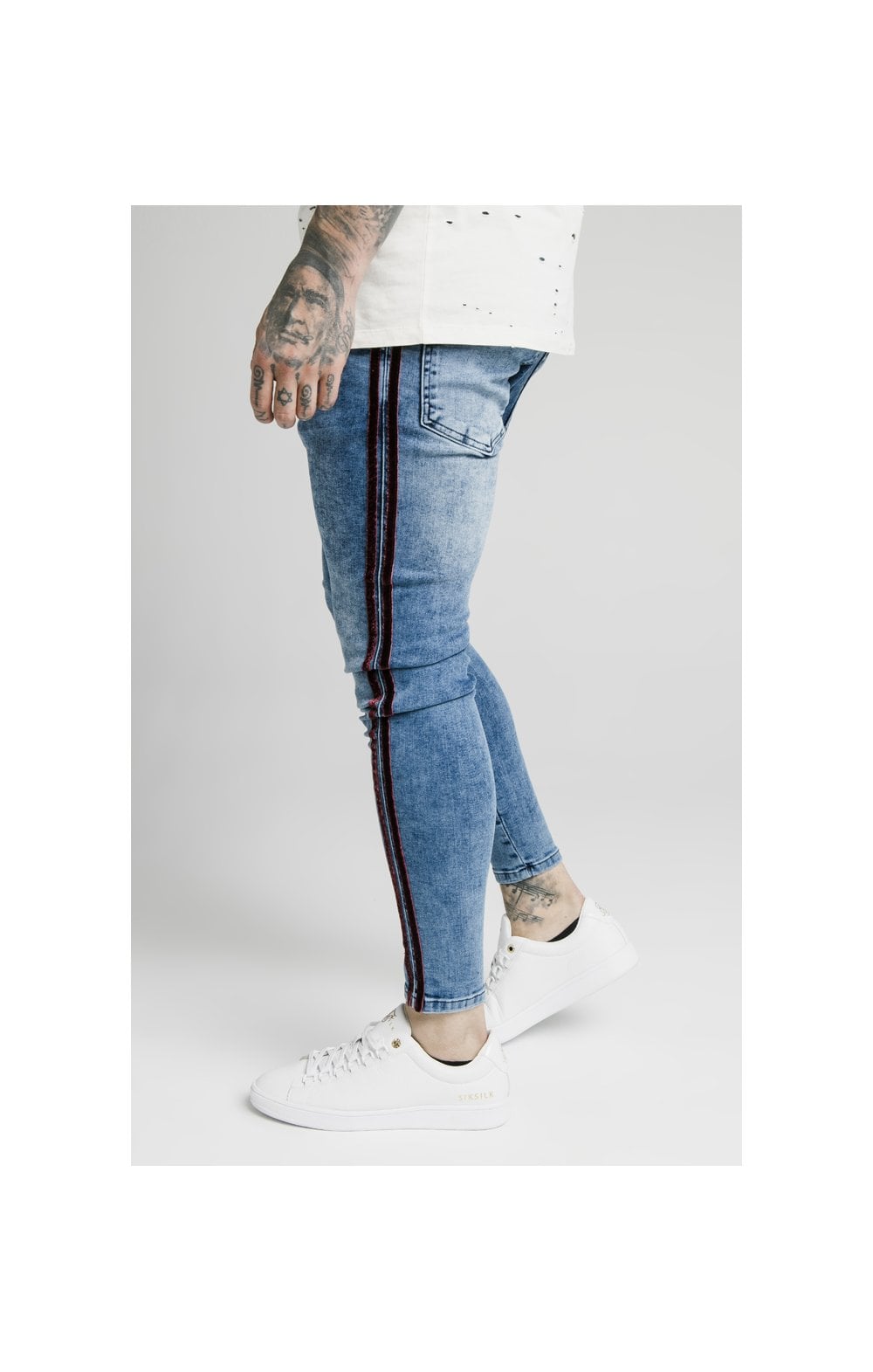 SikSilk Skinny Velour Stripe Jeans - Midstone (1)