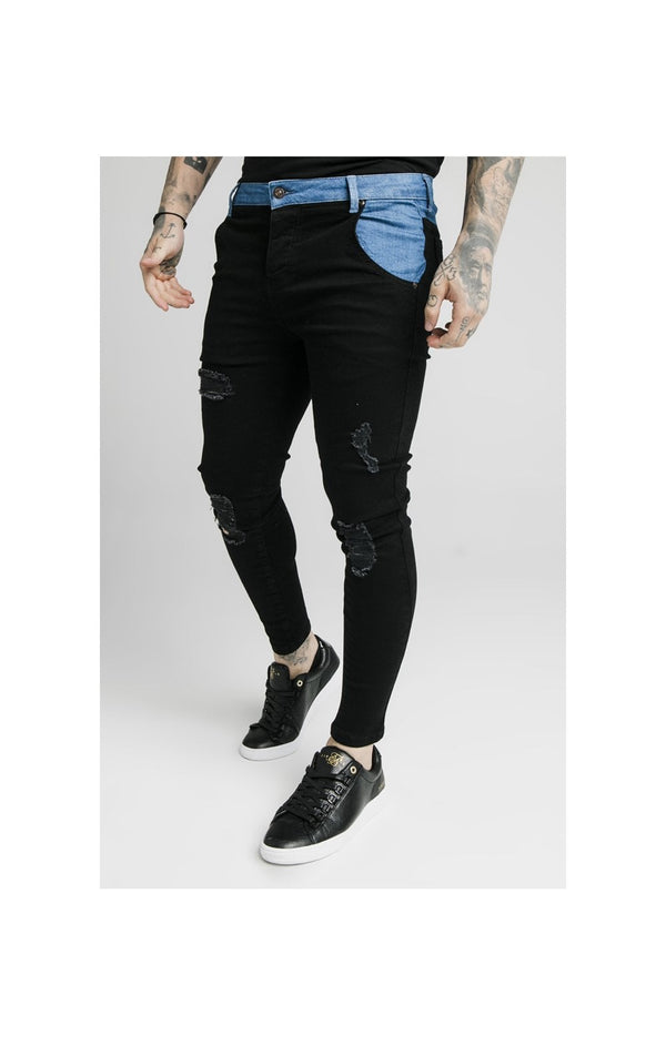 SikSilk Contrast Distressed Skinny Jeans - Washed Black & Midstone
