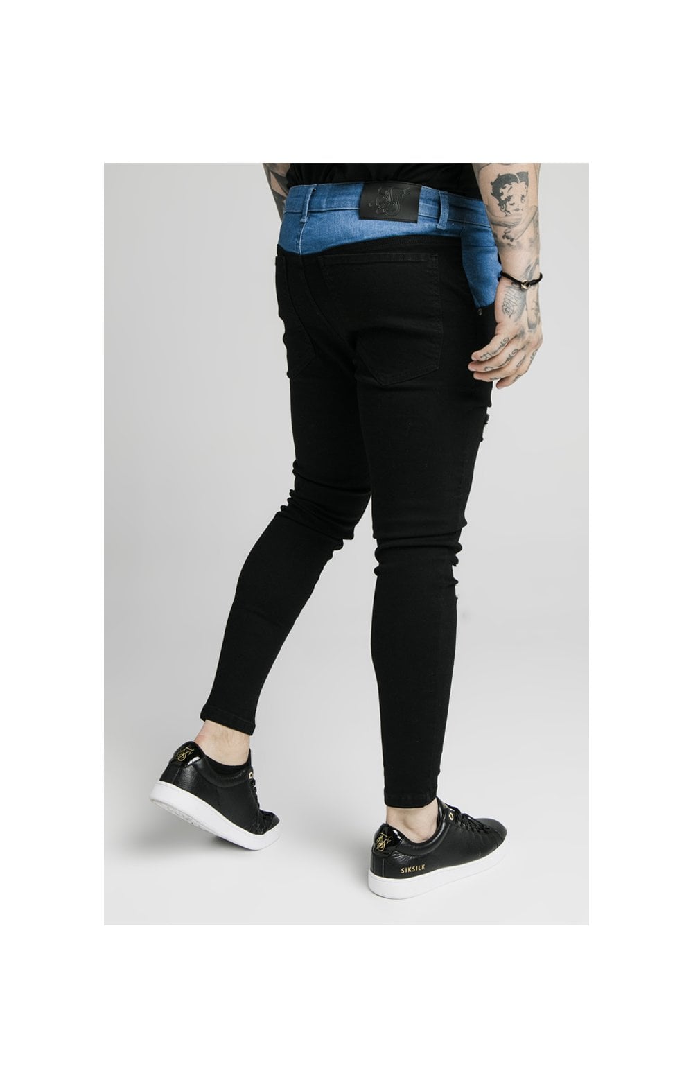 SikSilk Contrast Distressed Skinny Jeans - Washed Black & Midstone (2)