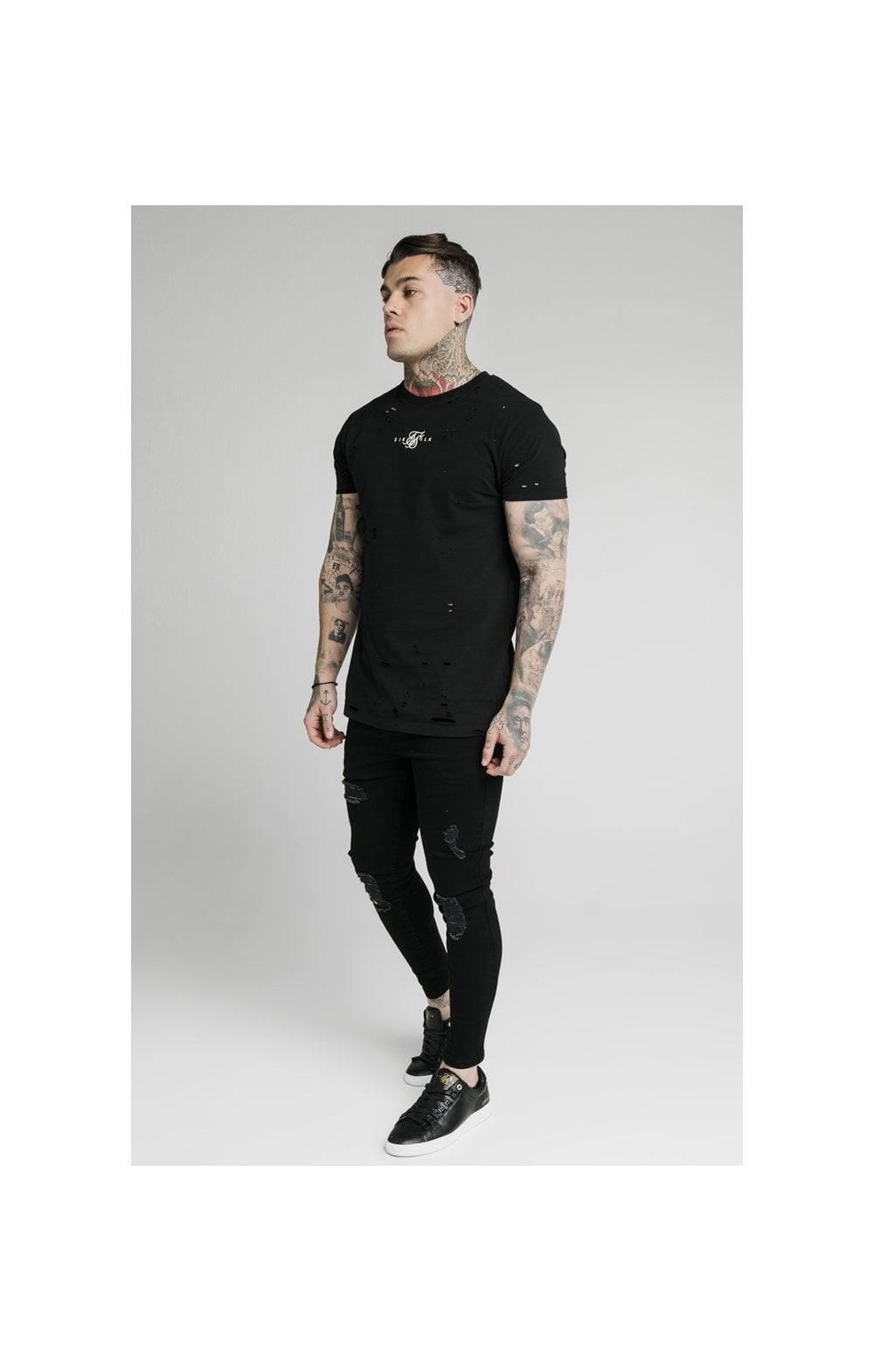 SikSilk Contrast Distressed Skinny Jeans - Washed Black & Midstone (3)
