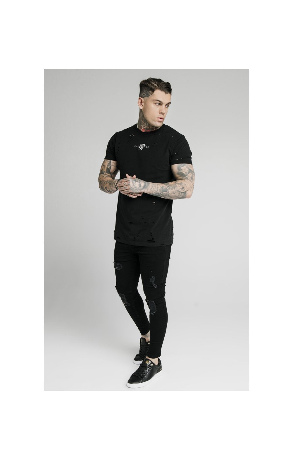 SikSilk Contrast Distressed Skinny Jeans - Washed Black & Midstone (4)