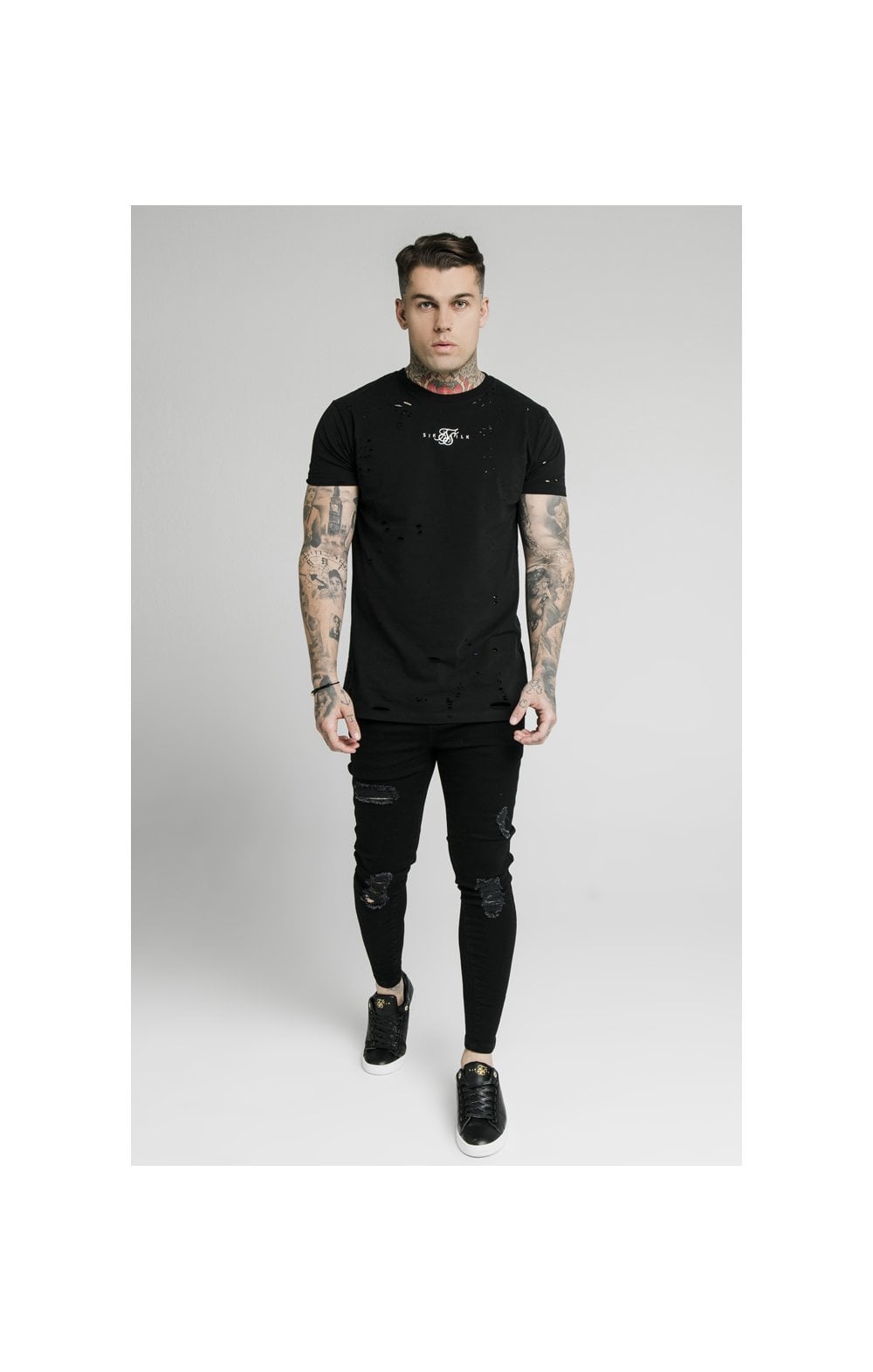 SikSilk Contrast Distressed Skinny Jeans - Washed Black & Midstone (5)