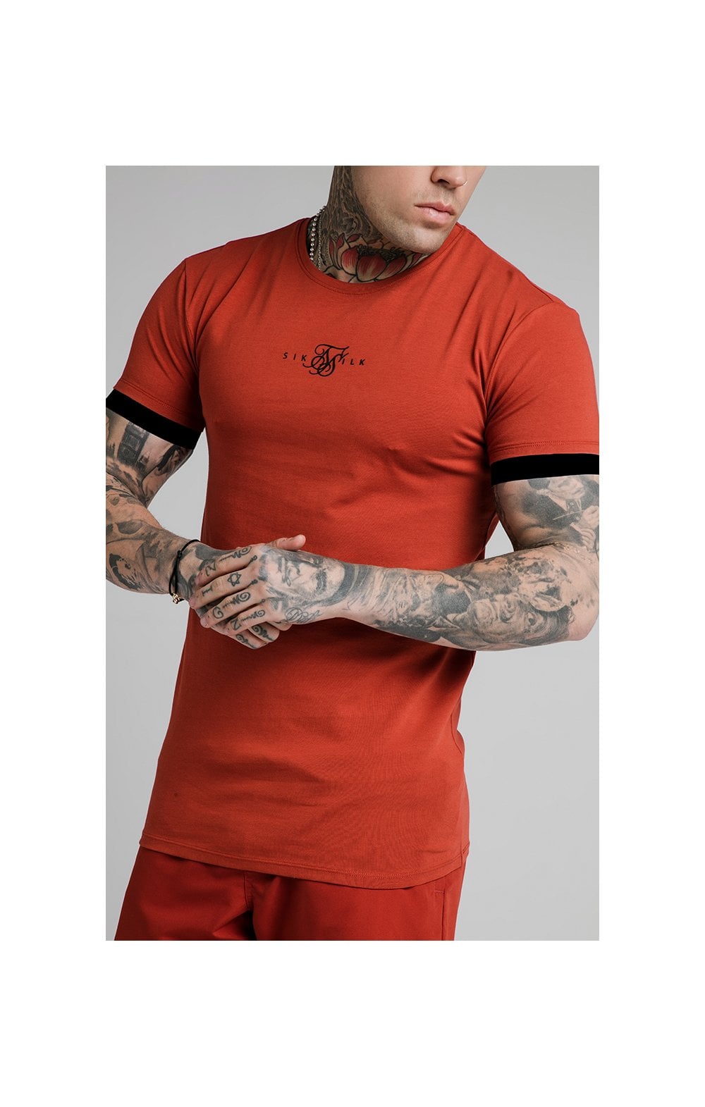 SikSilk Inset Elastic Cuff Gym Tee – Red (1)