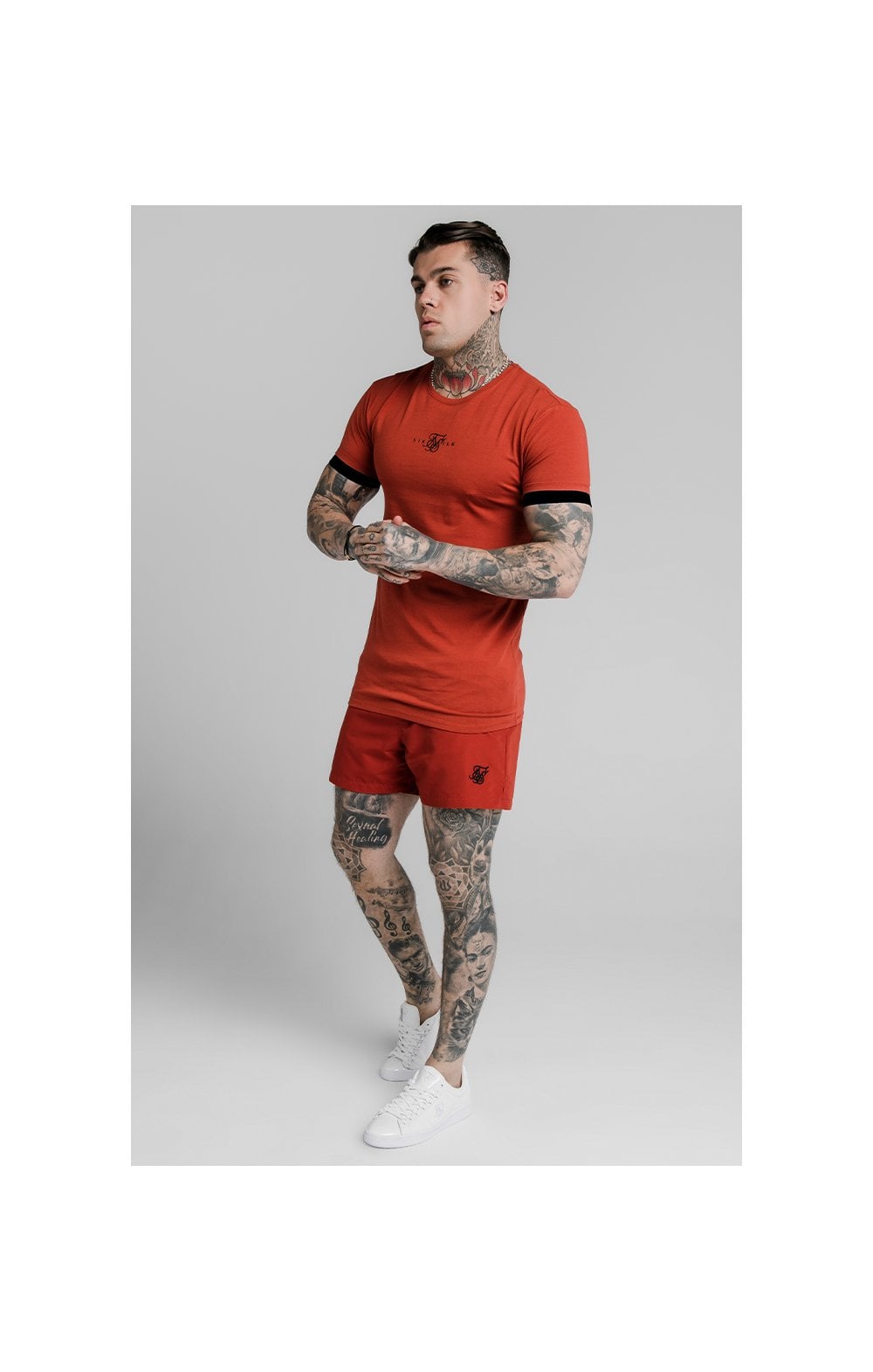 SikSilk Inset Elastic Cuff Gym Tee – Red (2)