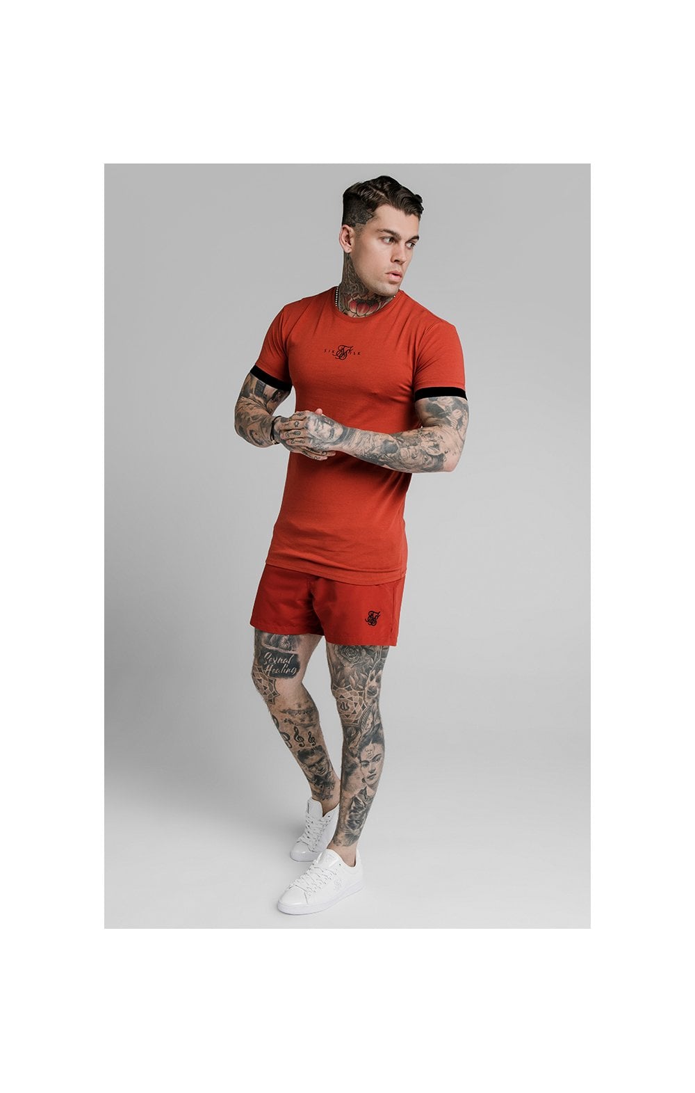 SikSilk Inset Elastic Cuff Gym Tee – Red (3)
