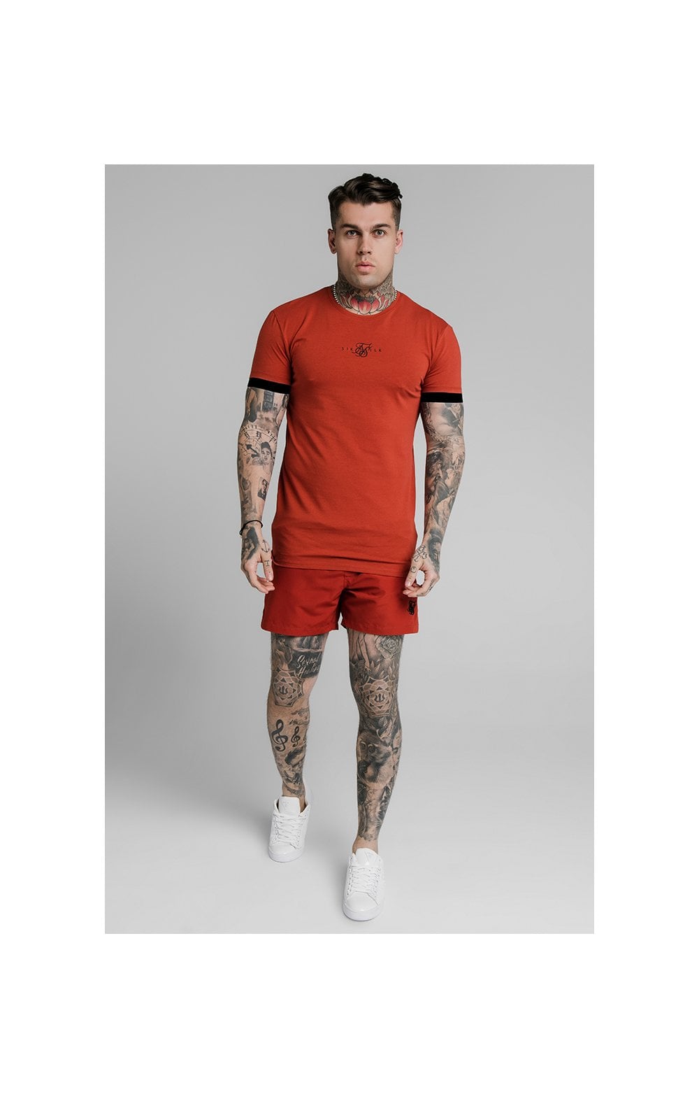 SikSilk Inset Elastic Cuff Gym Tee – Red (4)