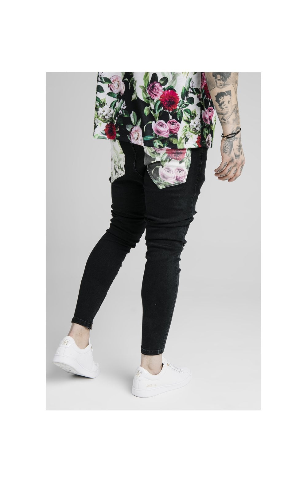 SikSilk Drop Crotch Jeans - Black & Floral Pixel (1)