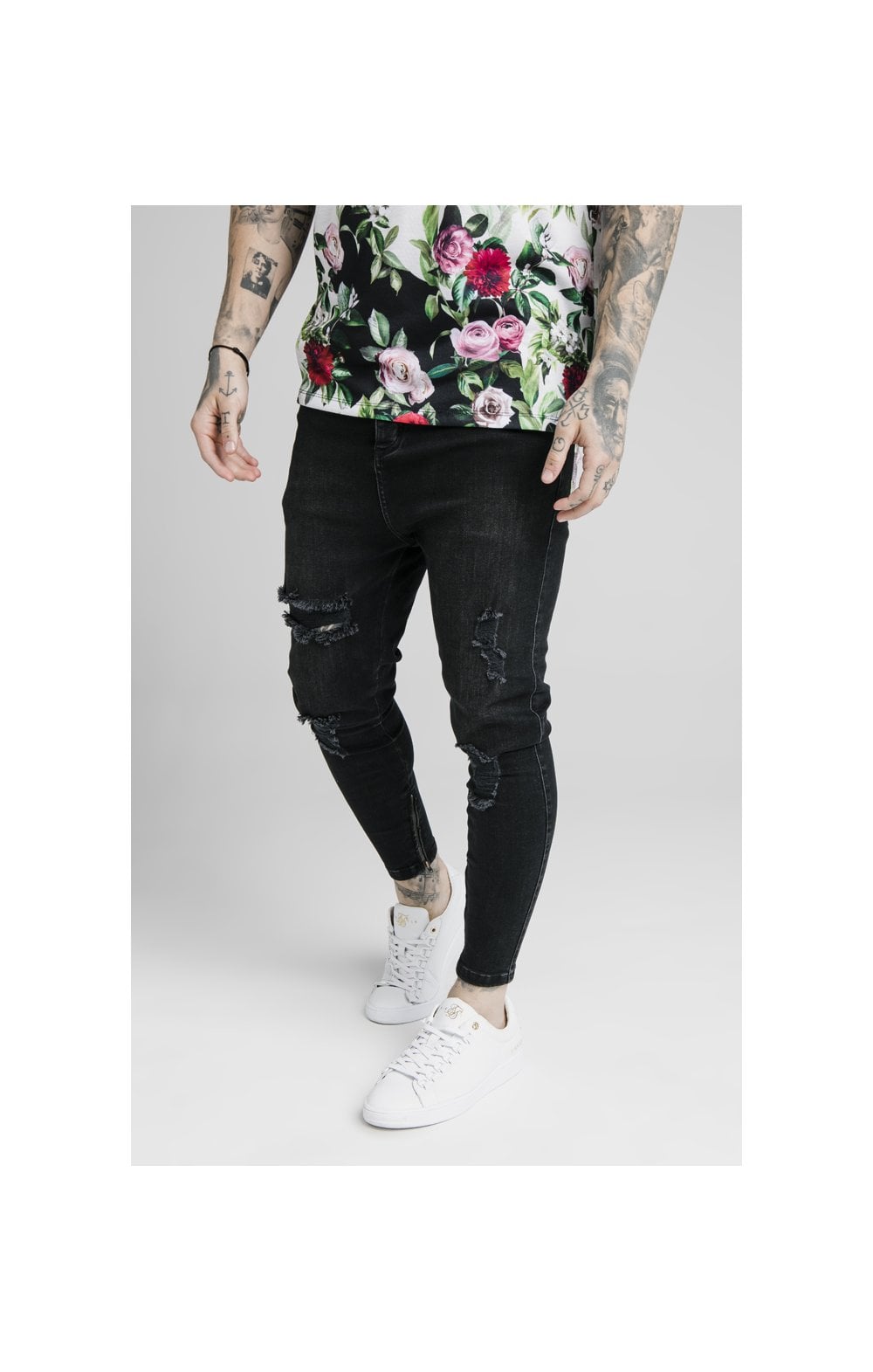 SikSilk Drop Crotch Jeans Black Floral Pixel SikSilk NZ