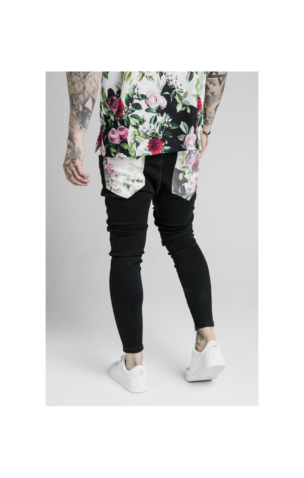 SikSilk Drop Crotch Jeans - Black & Floral Pixel (3)