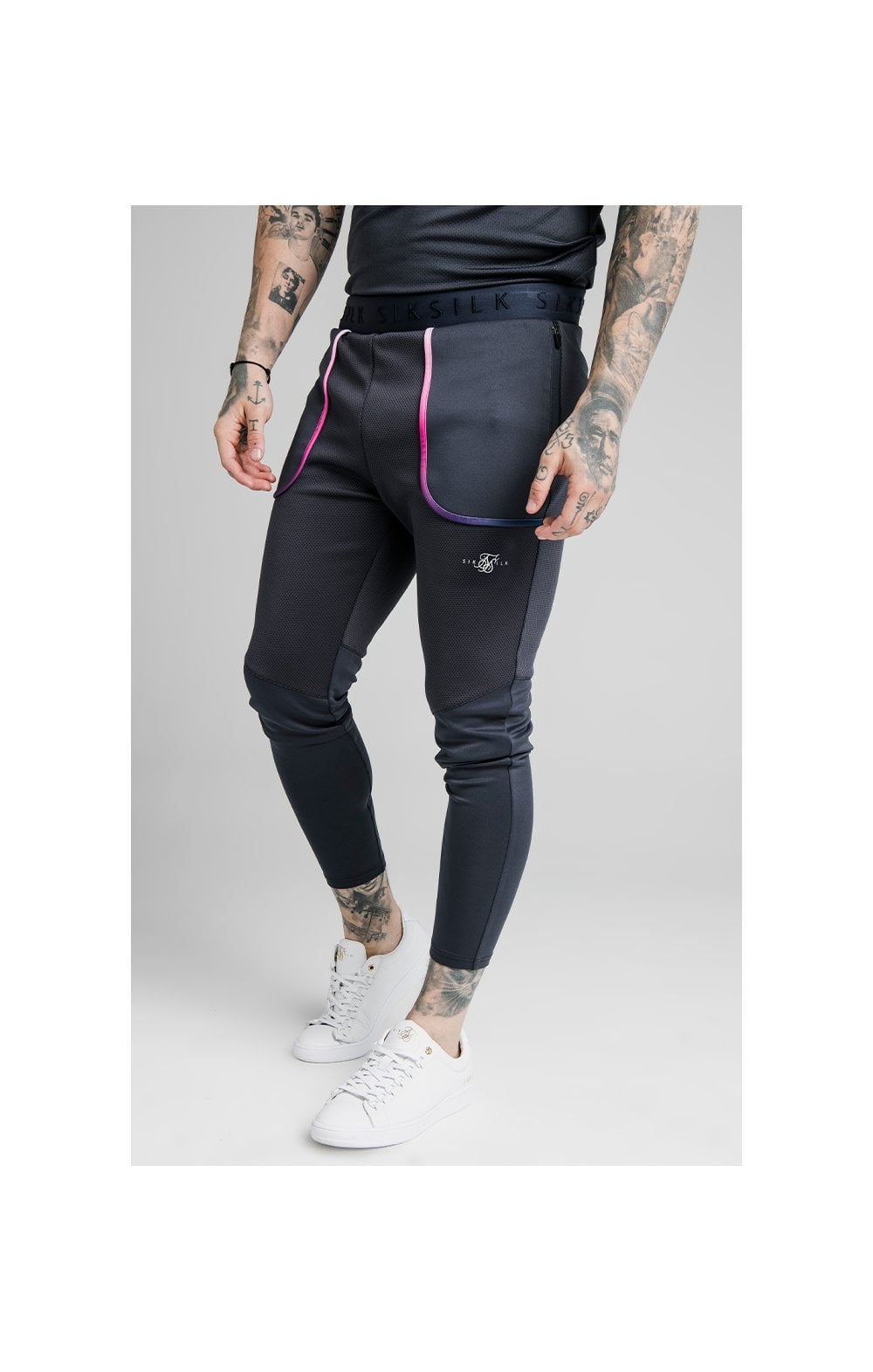 SikSilk Legacy Fade Track Pants - Midnight Grey & Neon White