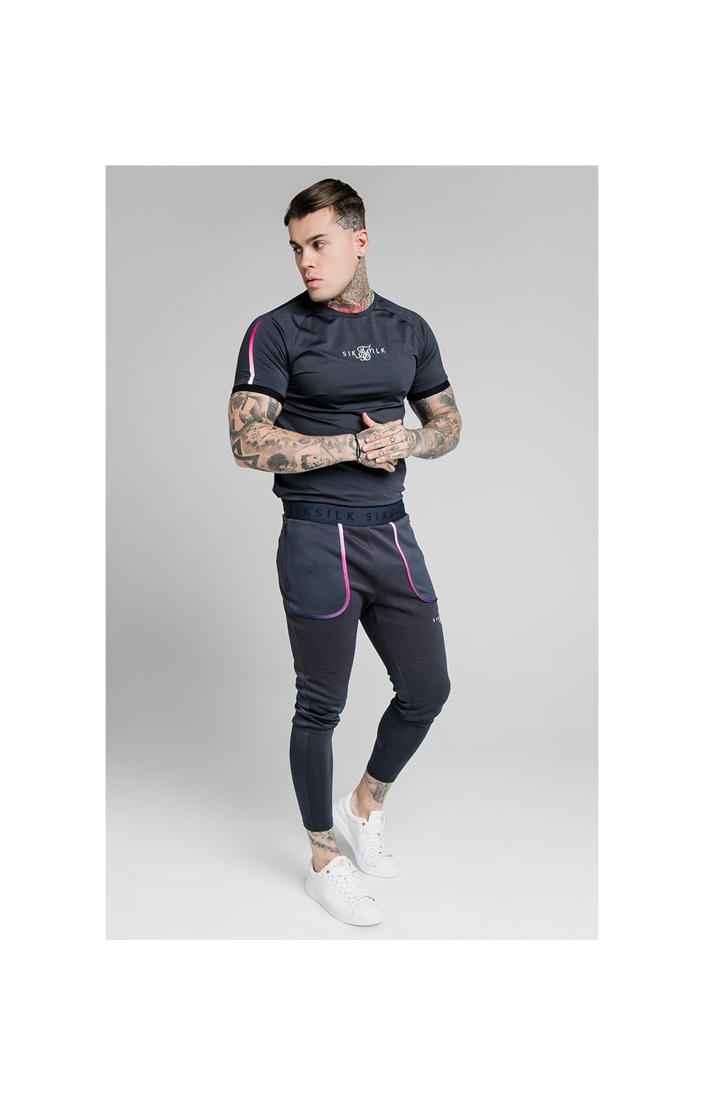 Load image into Gallery viewer, SikSilk Legacy Fade Track Pants - Midnight Grey &amp; Neon White (3)