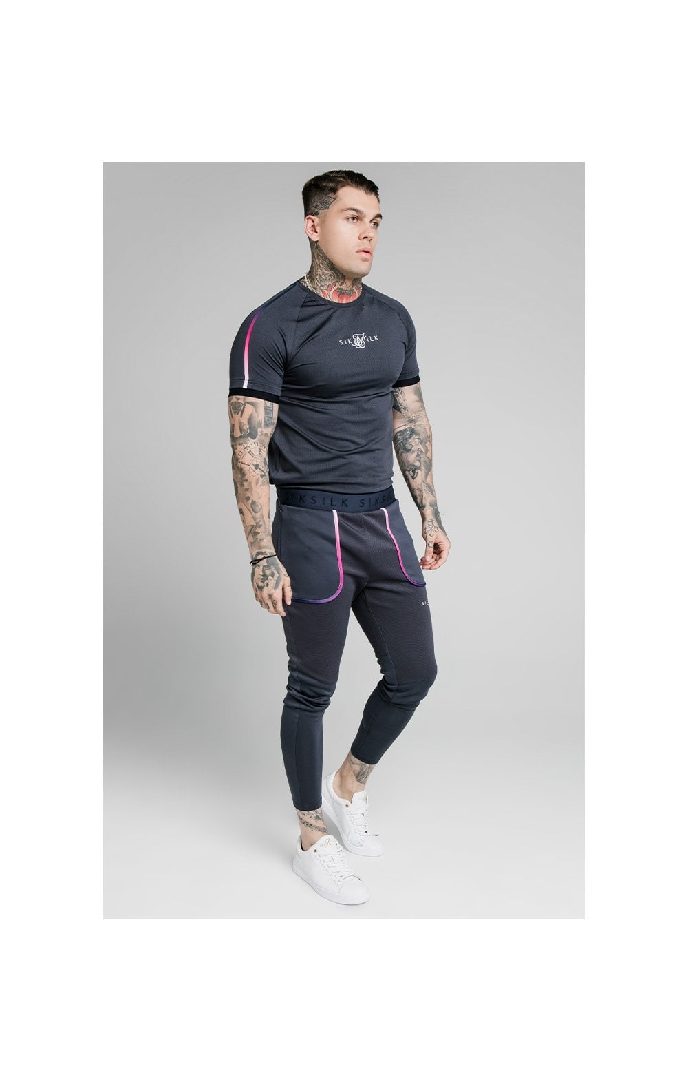 SikSilk Legacy Fade Track Pants - Midnight Grey & Neon White (4)