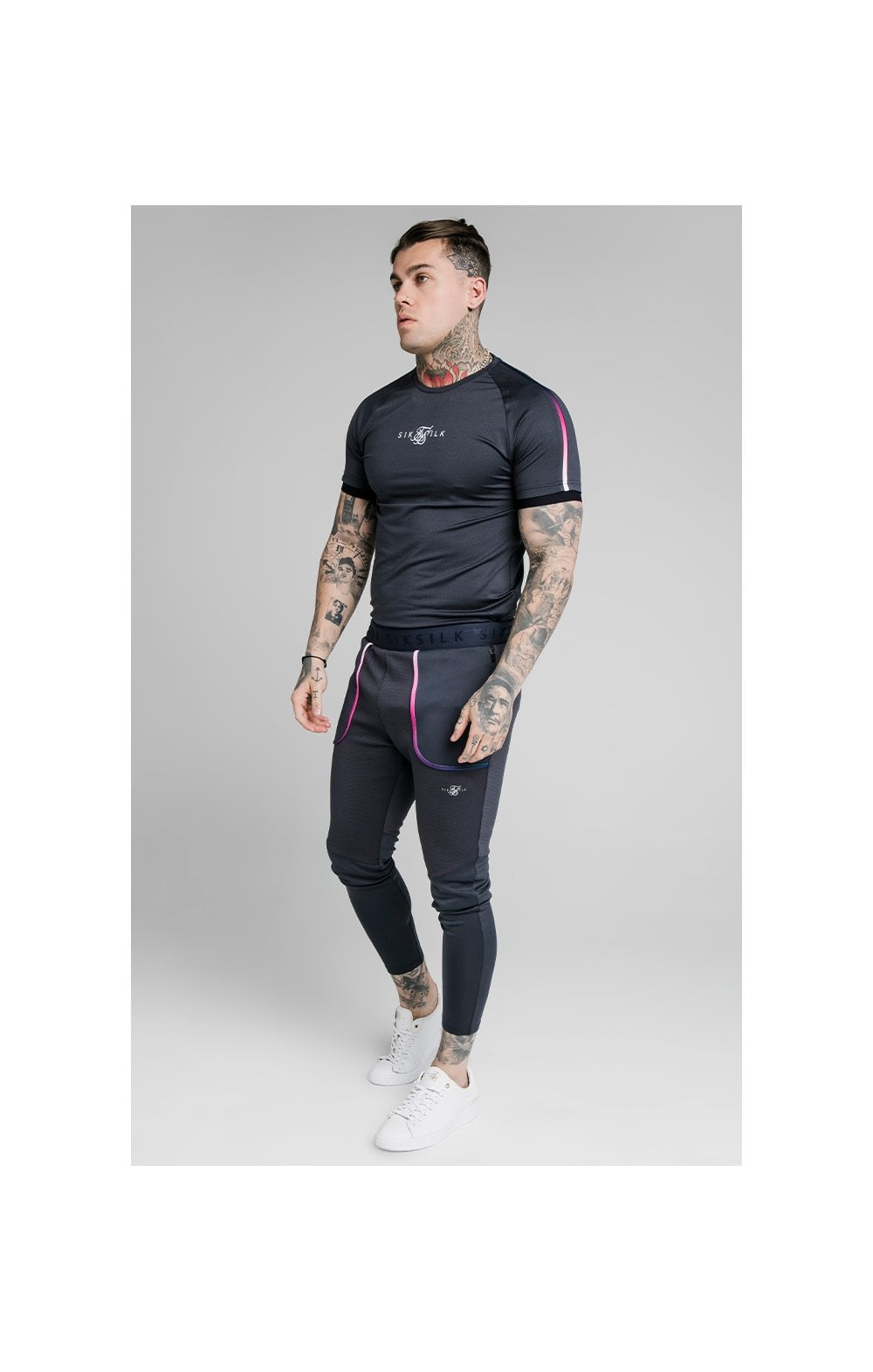 SikSilk Legacy Fade Track Pants - Midnight Grey & Neon White (5)